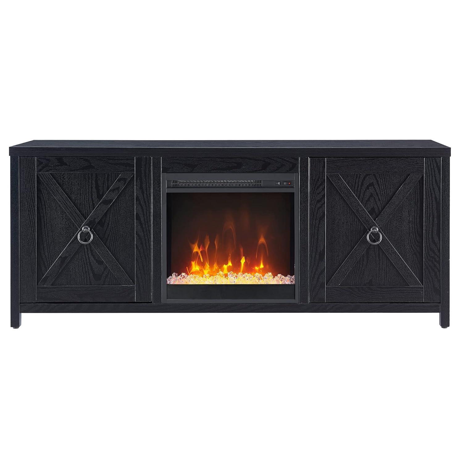 Evelyn&Zoe Granger Rectangular TV Stand with Crystal Fireplace for TV's up to 65", Black