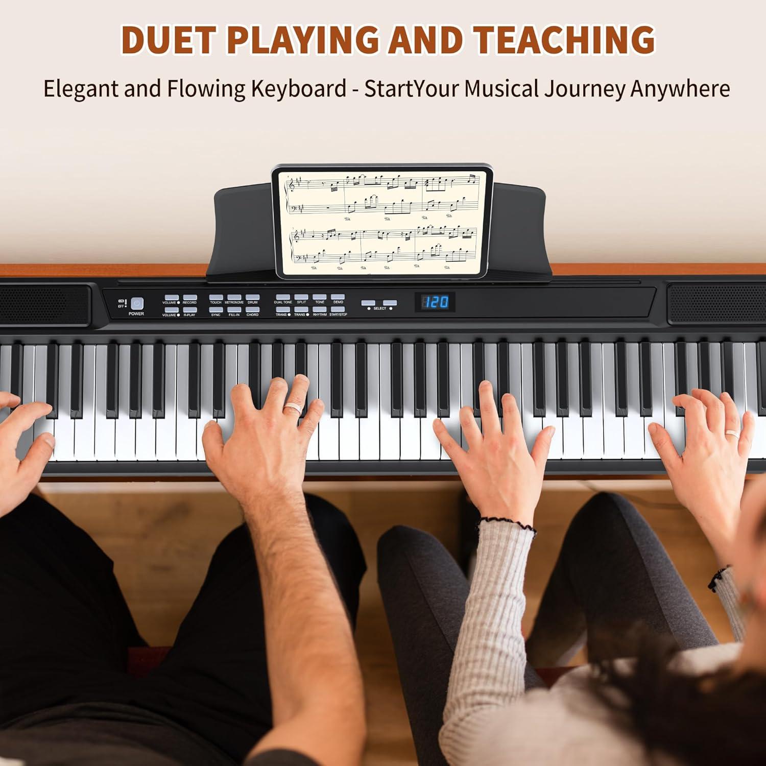 Fenbeli 61 Key Piano Keyboard with Lighted Keys Electric Keyboard Kit with Stand, Bench, Headphones, Built-in Speakers, Pink