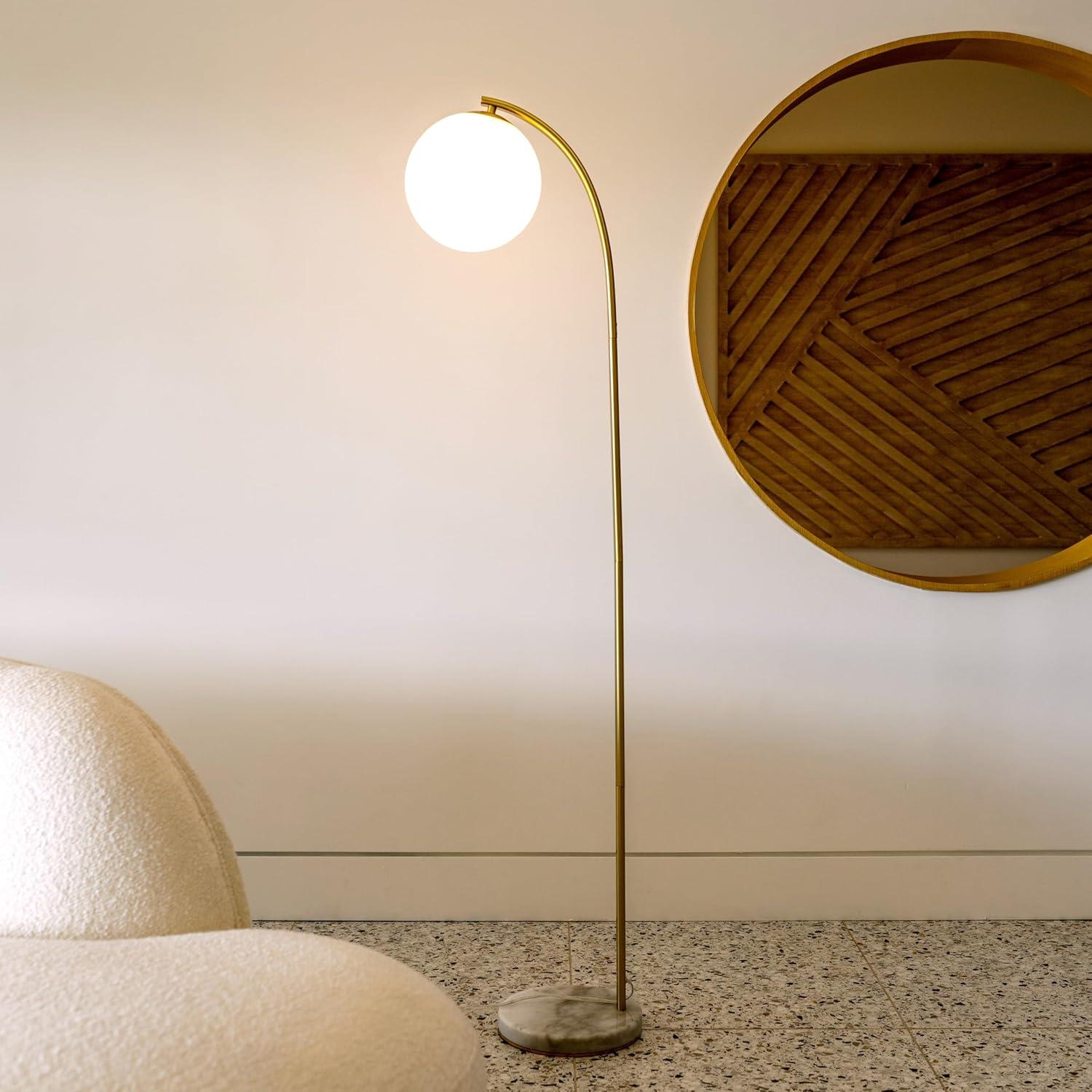 Brightech Luna Drop 75 in. Modern LED Arched Standing Floor Lamp with Frosted Glass Globe Shade
