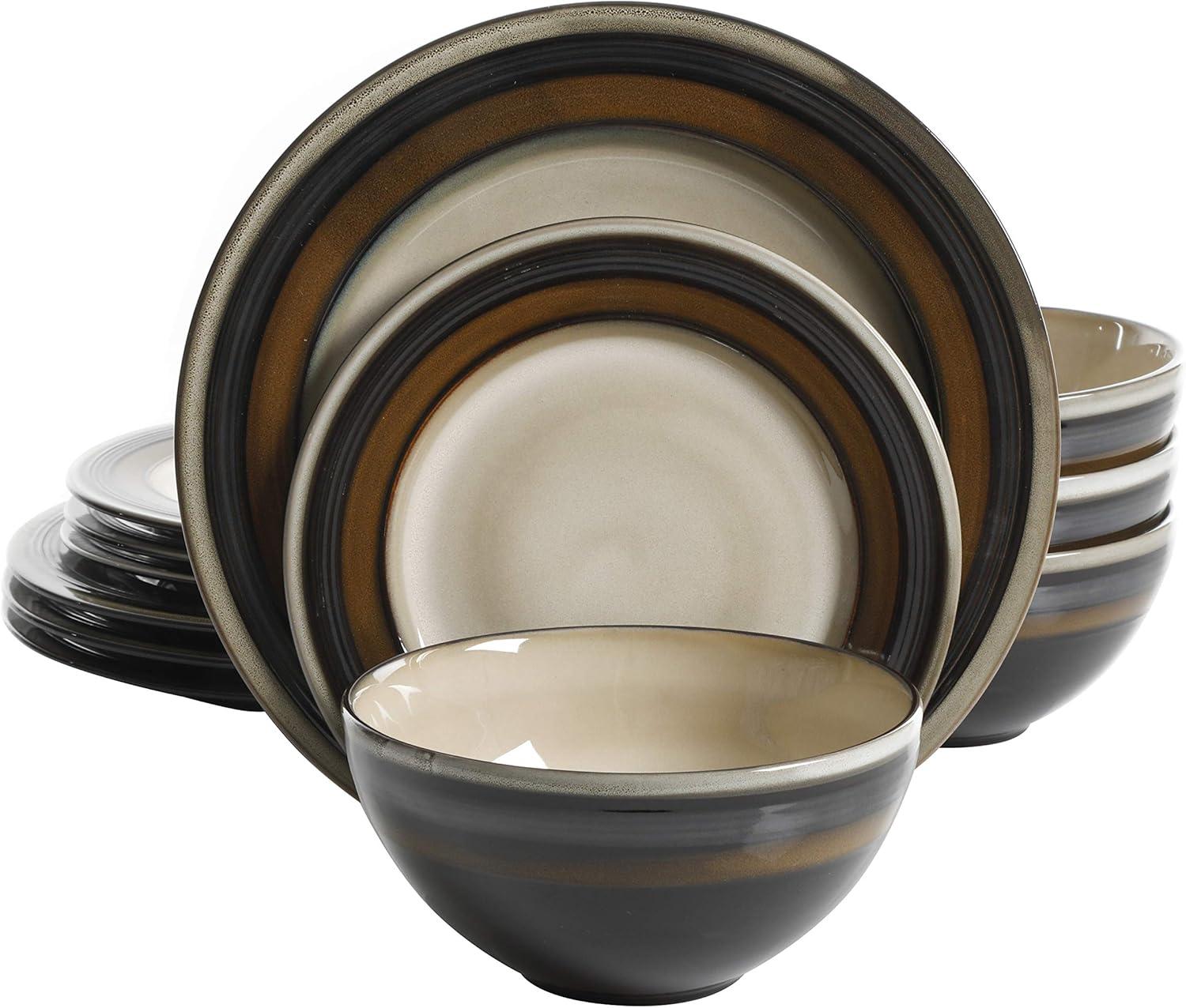 Gibson Studio Kirsten 12-Piece Brown Metallic Reactive Dinnerware Set