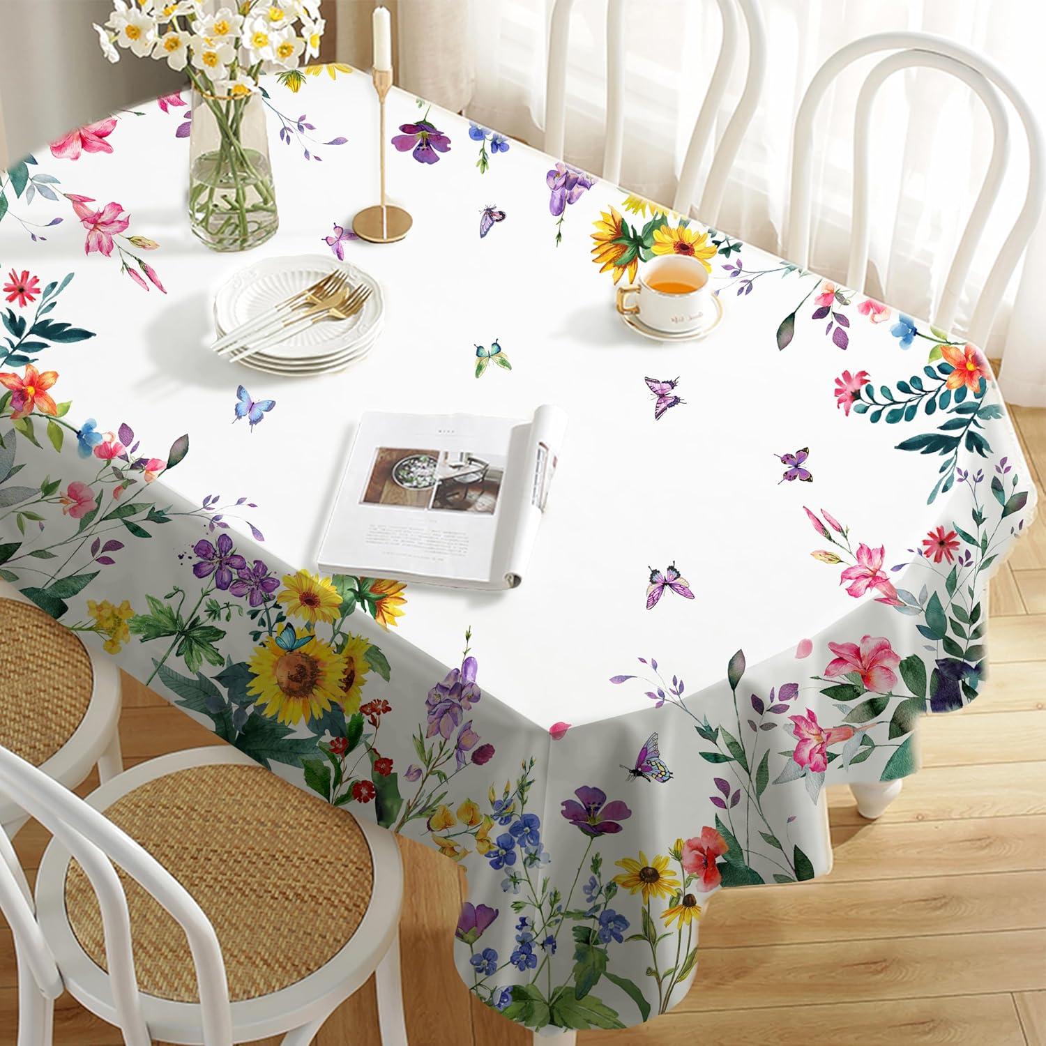 Oval Floral Watercolor Polyester Tablecloth, 60 x 84 inches