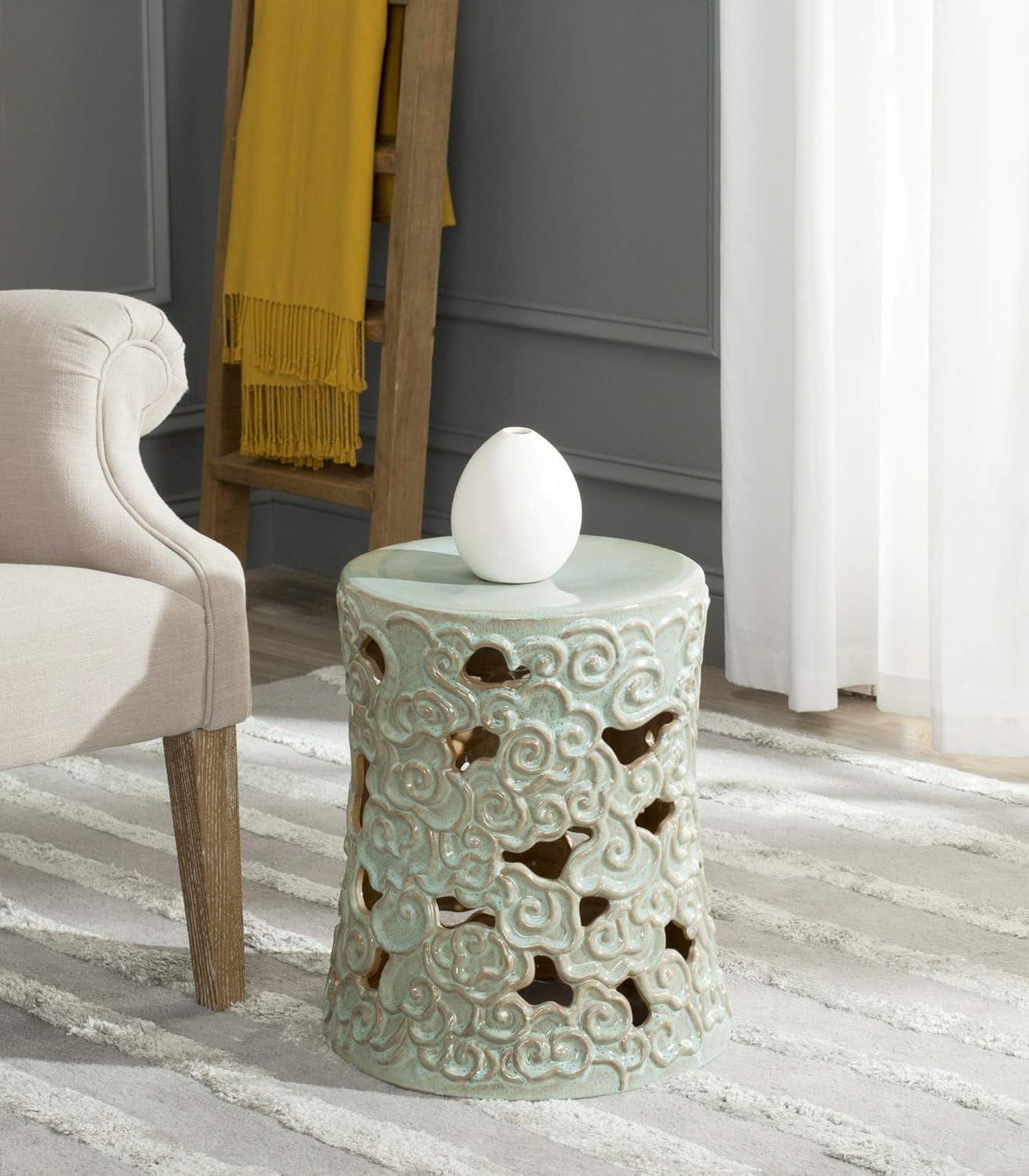 White Ceramic Cloud Design Garden Stool