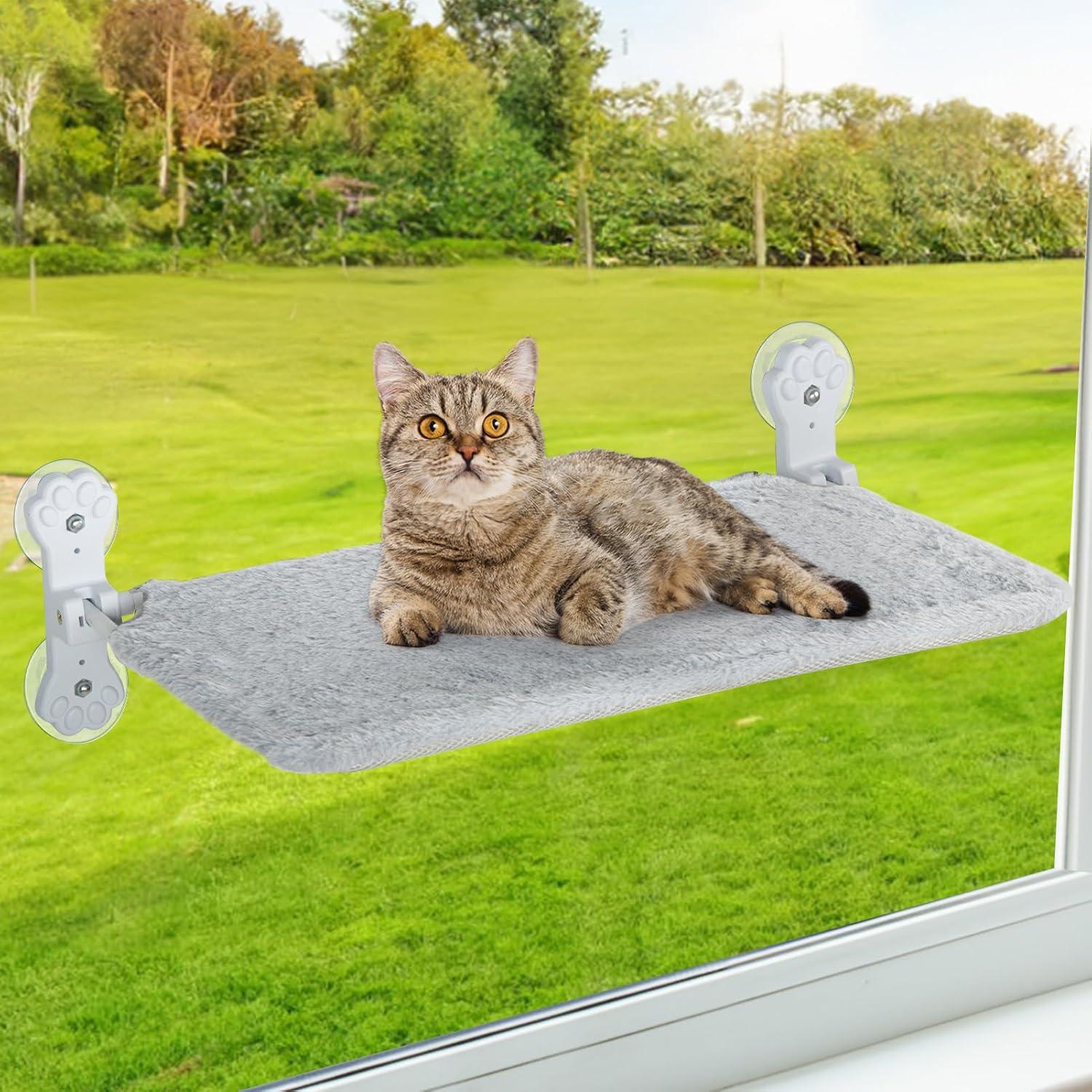 Tucker Murphy Pet™ Foldable Cat Hammock For Window - Cordless, Embeded Machine Washable Padded Bed, Robust Metal Frame - Cat Window Perch For Large Cats And Kittens (White Bolster Bed, Large)