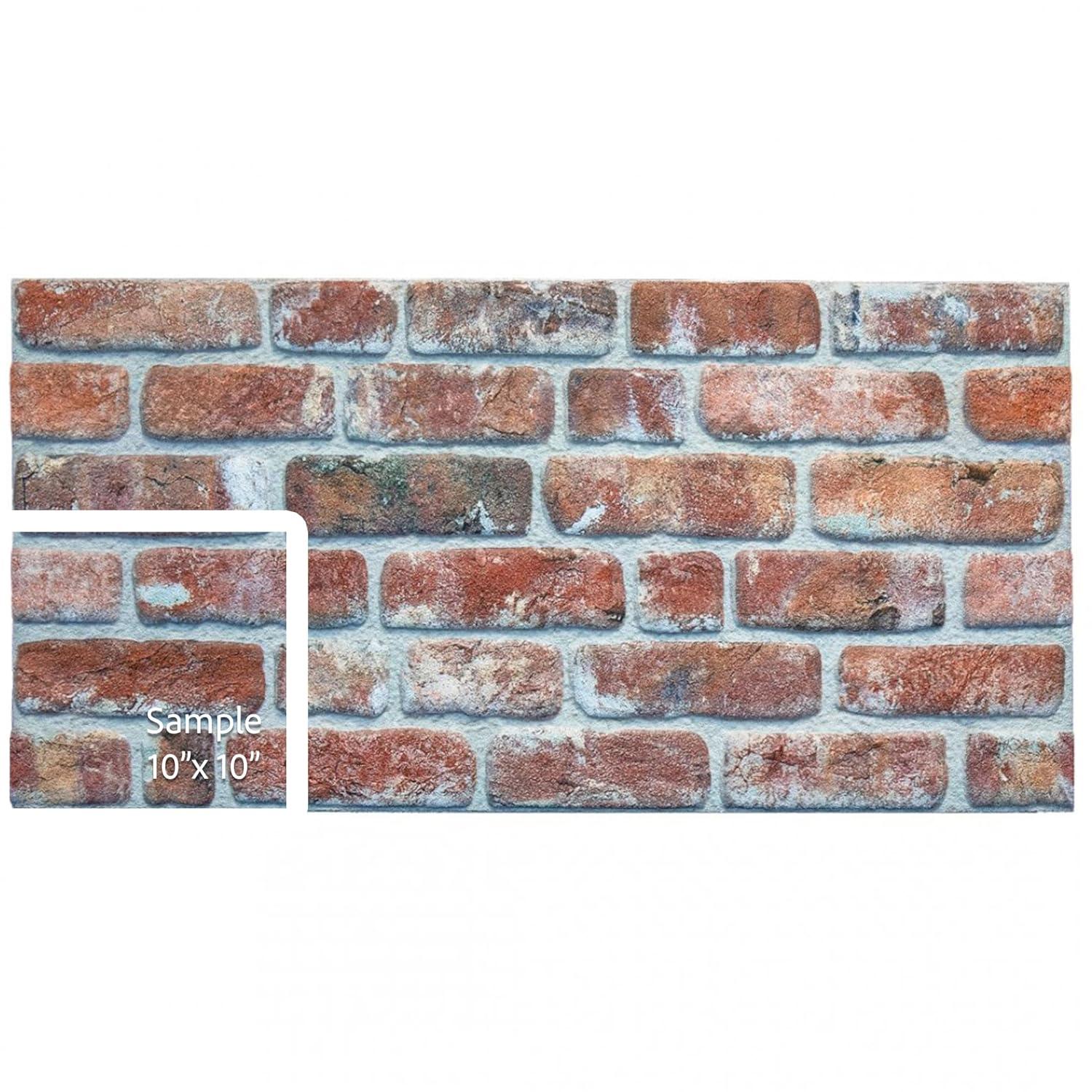Dundee Deco 3D Wall Panels Brick Effect - Cladding Red Brown Stone Look Wall Paneling, Styrofoam, SAMPLE, Size 10 x 10 in.