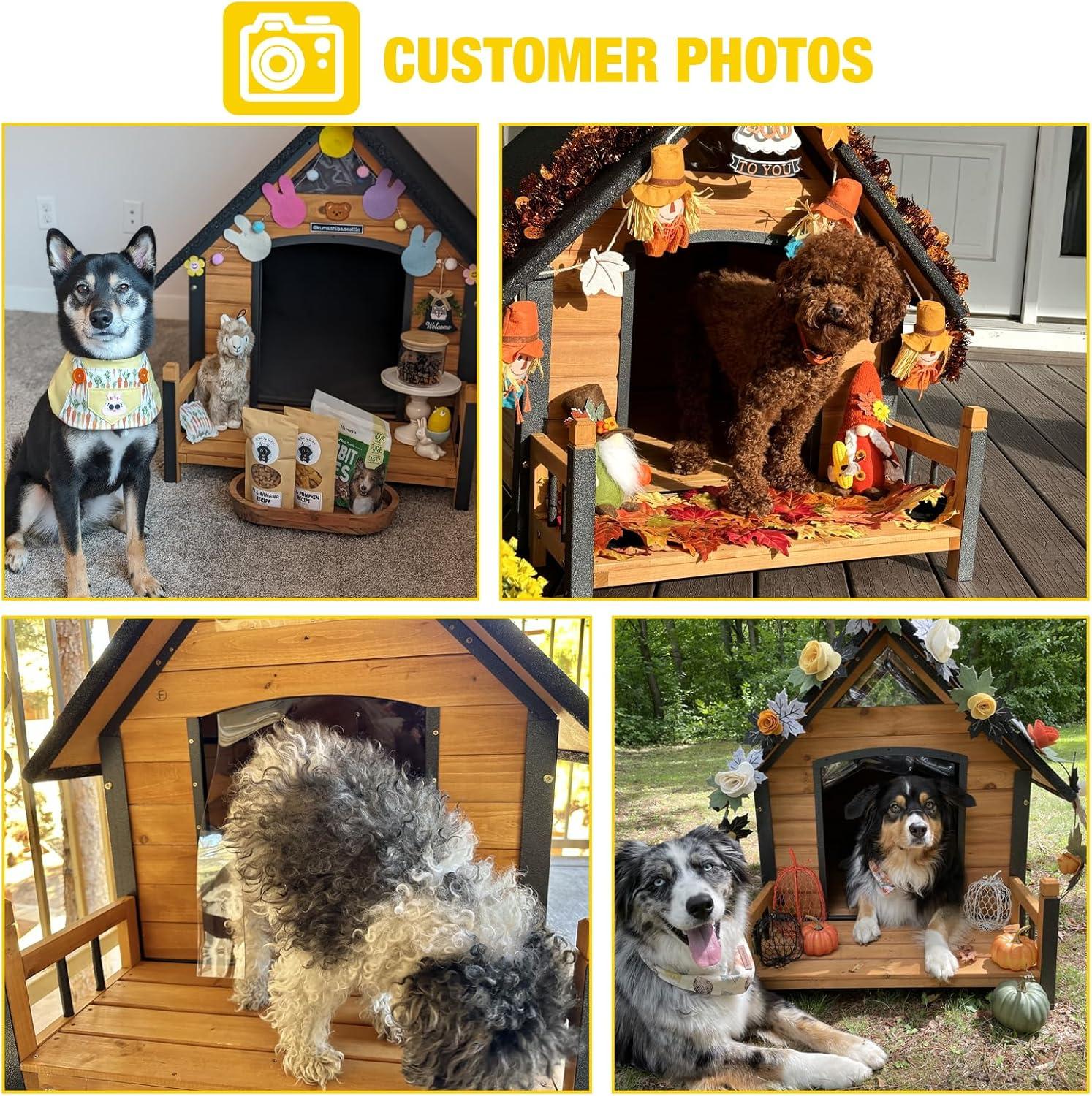 Large Brown Insulated Wooden Dog House with Elevated Floor