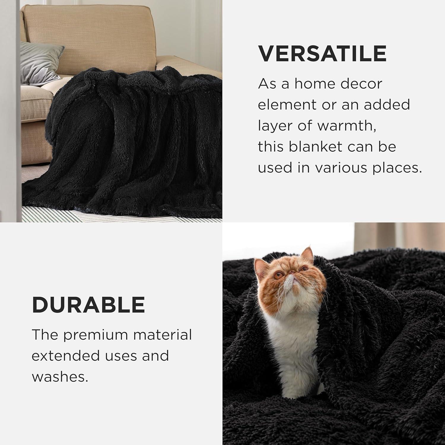 Soft Black Throw Blanket for Couch, Fluffy Fuzzy Blankets & Throws for Bed, Sofa, Cozy Plush Sherpa Fleece Faux Fur Blanket, Thick Warm Christmas Blanket Gifts for Women, Men, 50x60