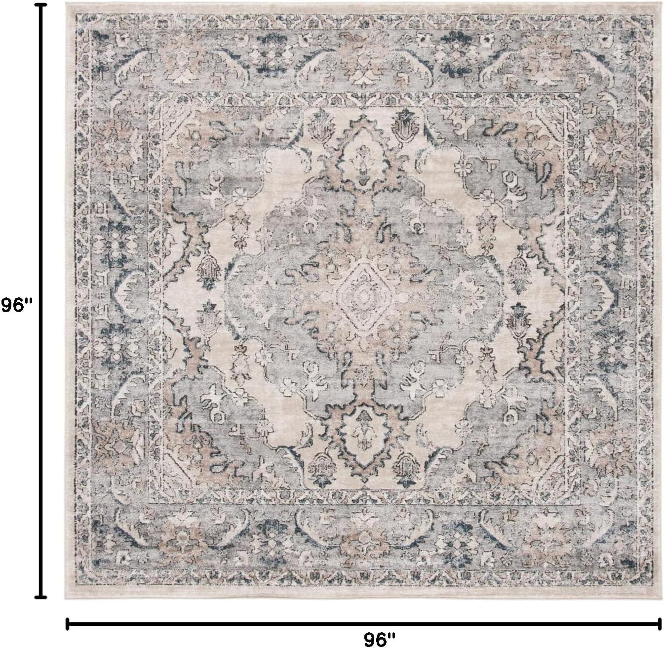 SAFAVIEH Oregon Ethelinda Floral Bordered Area Rug, Beige/Grey, 8' x 8' Square