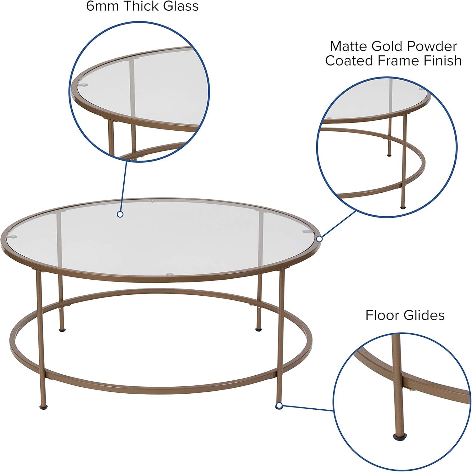 Flash Furniture Astoria Collection Round Coffee Table - Modern Clear Glass Coffee Table with Brushed Gold Frame