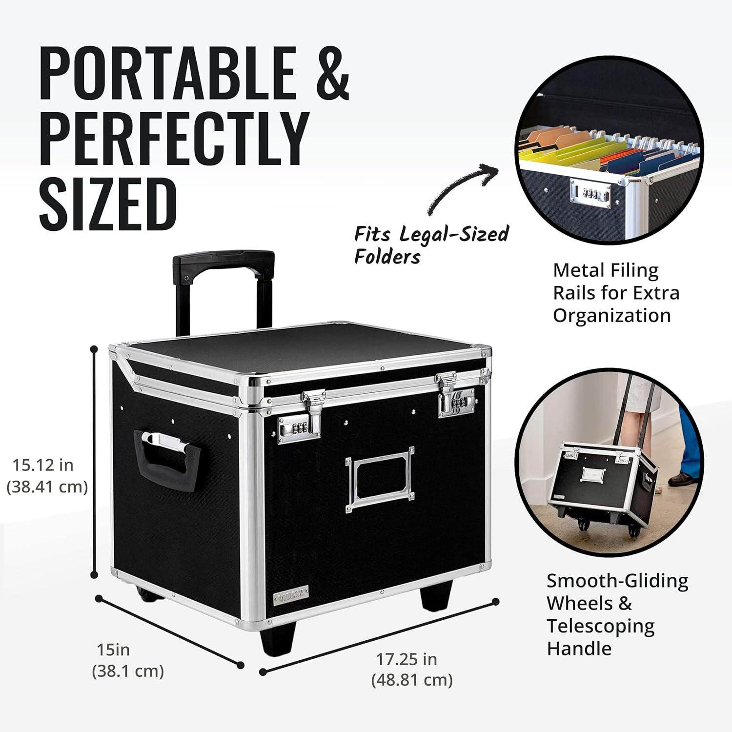 Vaultz Locking Mobile Rolling File Storage Chest, Letter/Legal Wheelie Case, Black/White Stripes