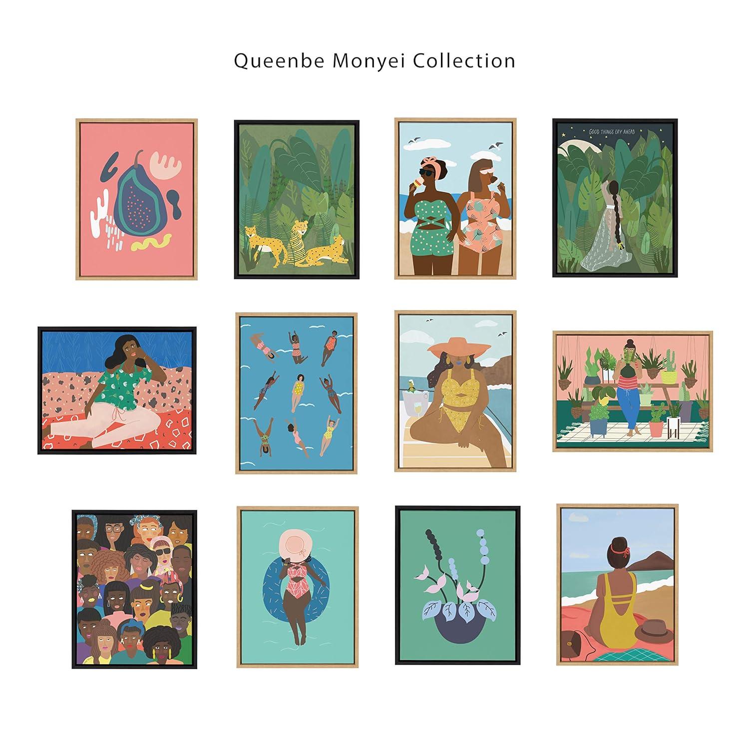 Kate & Laurel All Things Decor 18" x 24" Sylvie Plant Lady Framed Canvas by Queenbe Monyei Natural : Modern Style, Digital Nature Art