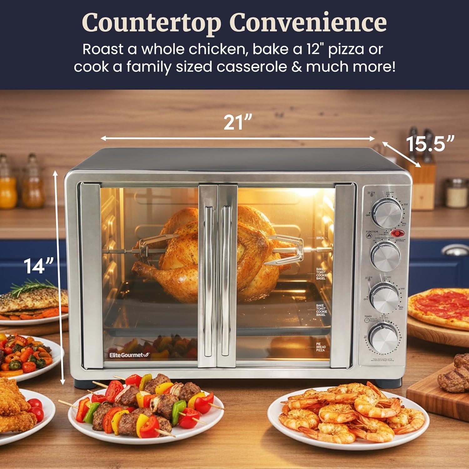 MODERN WALLS LLC French Door 47.5Qt, 18-Slice Convection Oven 4-Control Knobs, Bake Broil Toast Rotisserie Keep Warm, Includes Pizza Racks