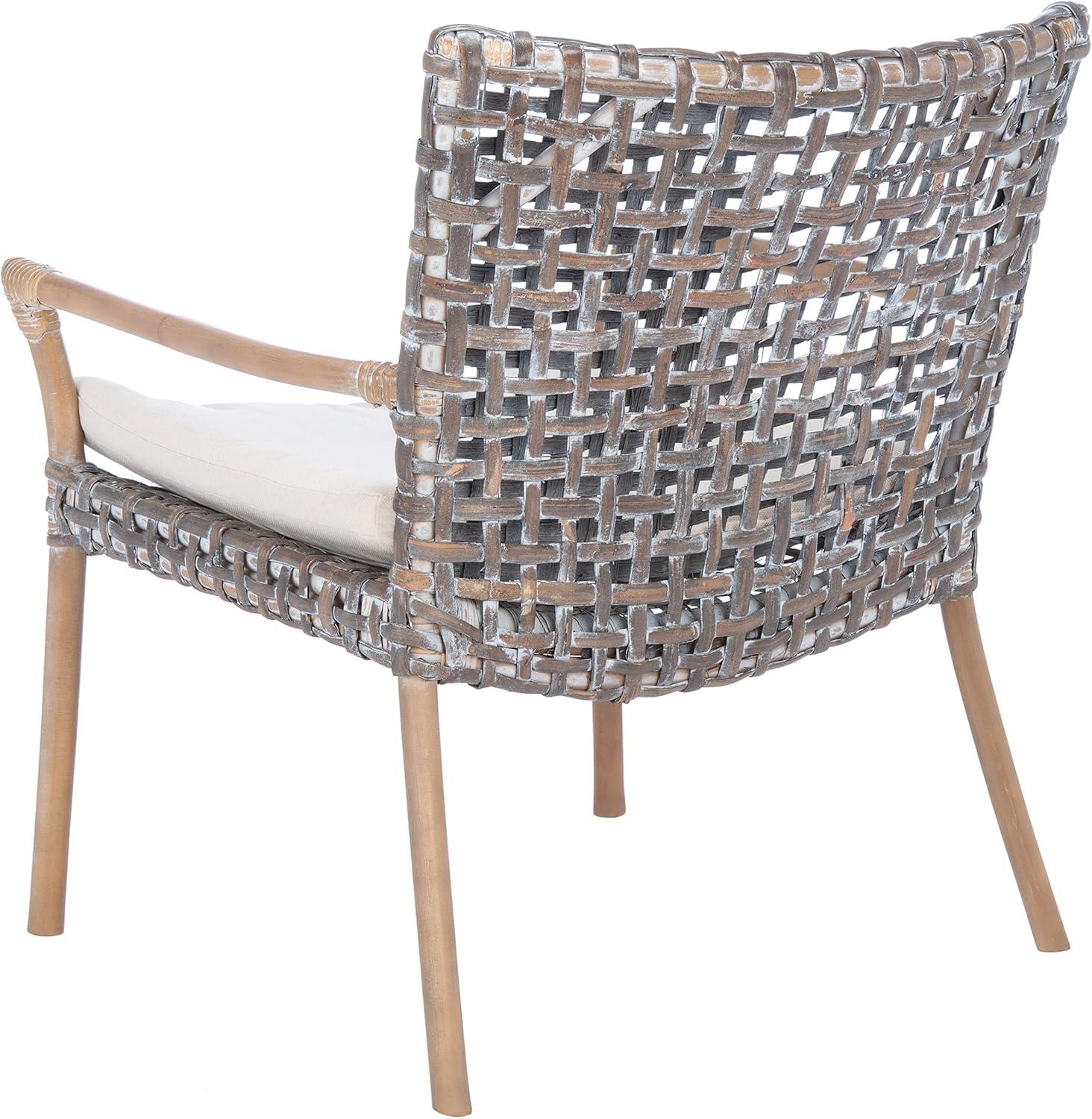 Collette Contemporary Rattan Accent Chair with Cushion, Natural White