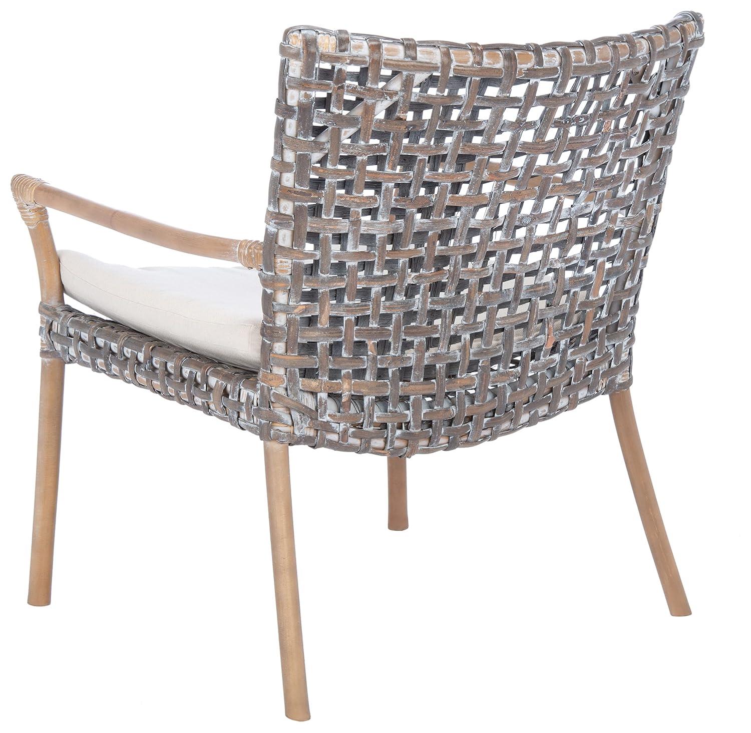 Collette Rattn Accent Chair W/ Cushion - ACH6515 - White/White Washed - Safavieh