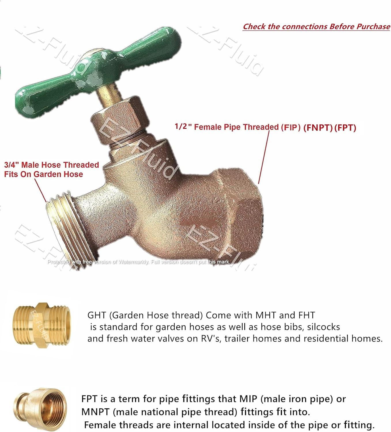 EZ-Fluid EZHBF12-1W, 1/2 in Brass 3/4 in Valve
