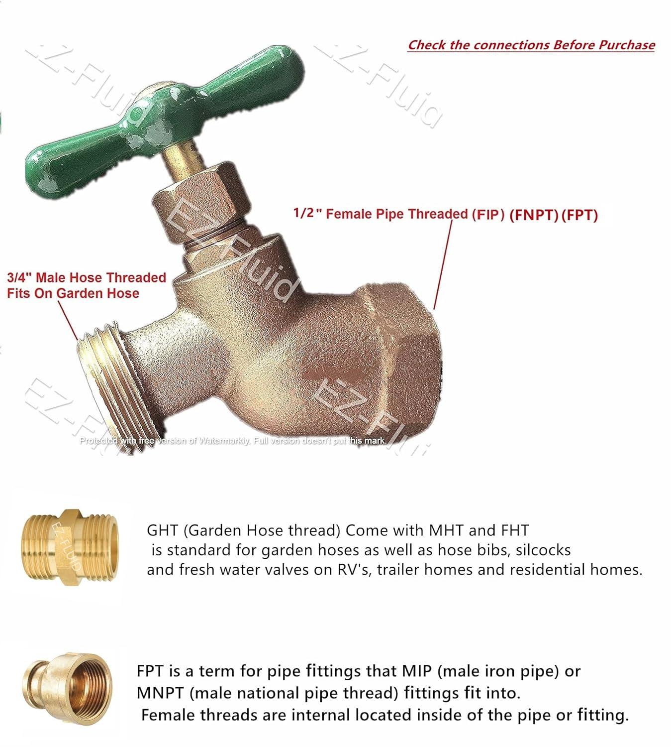 EZ-Fluid EZHBF12-1W, 1/2 in Brass 3/4 in Valve