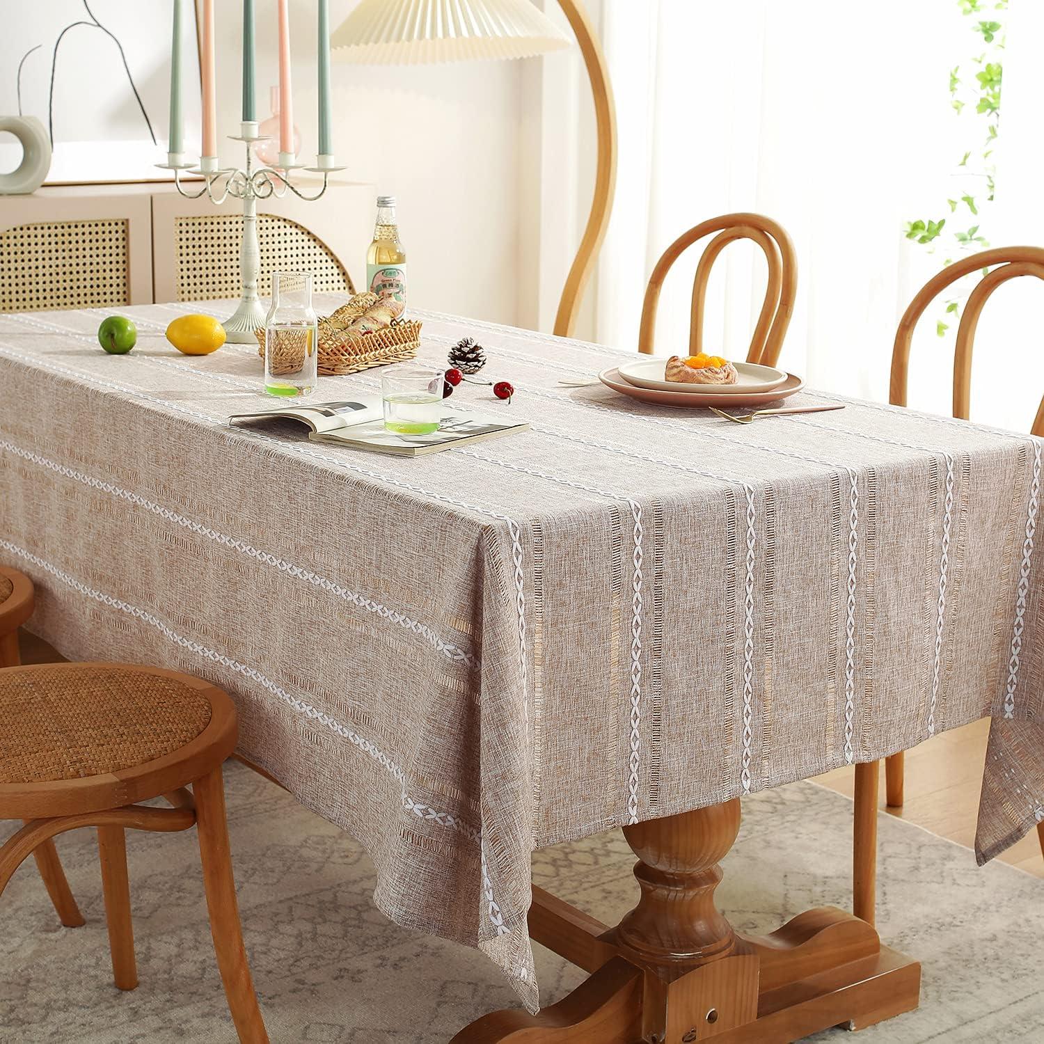 Light Coffee Hemstitched 60" x 84" Rectangular Linen Tablecloth