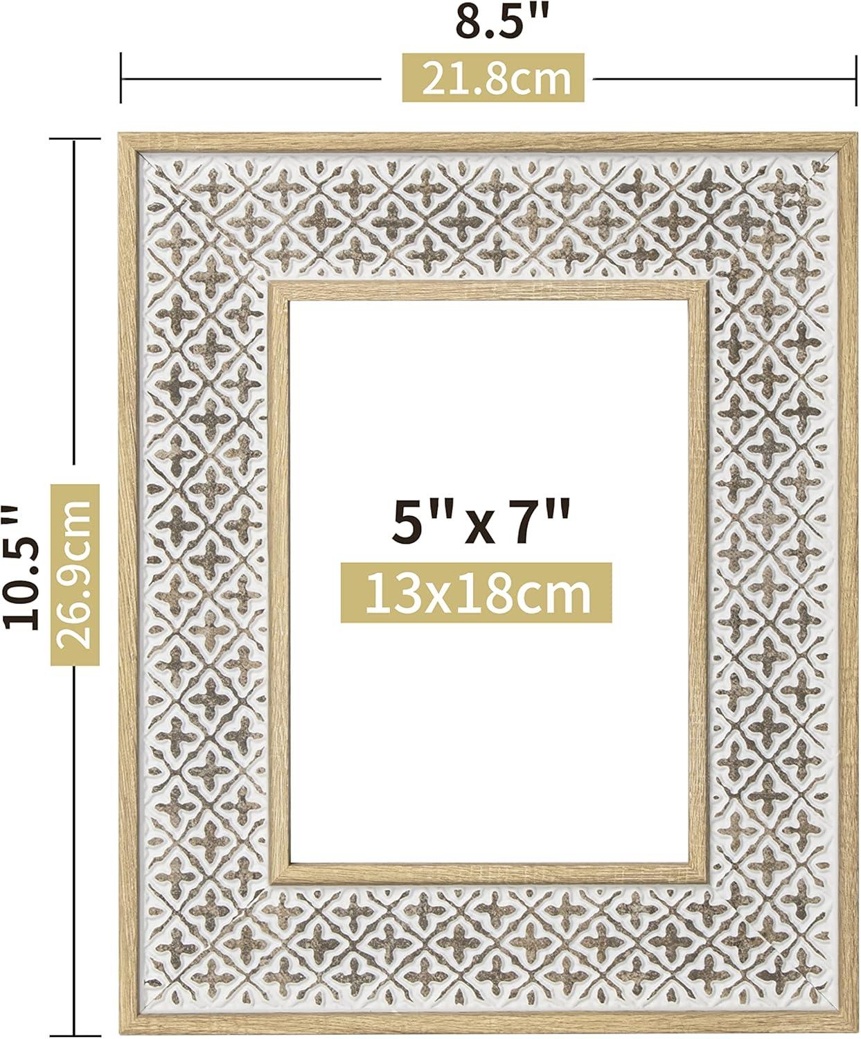 Afuly 5x7 Picture Frame Boho Picture Frames 3D Cross Pattern Distressed Moroccan Photo Frame Wall Desk Bohemia Home Office Decor Wedding Birthday Gifts for Mom Woman Grandma