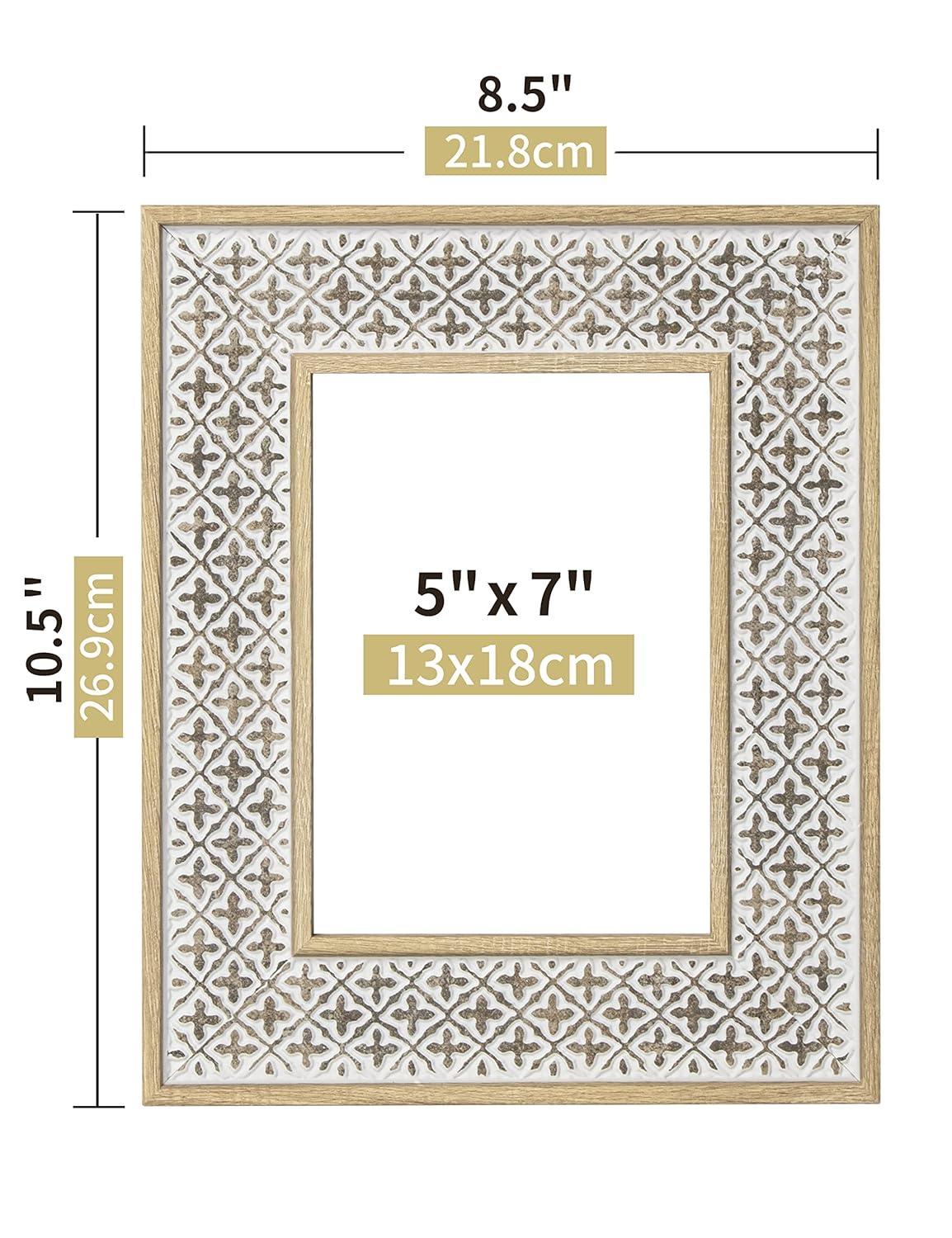 Afuly 5x7 Picture Frame Boho Picture Frames 3D Cross Pattern Distressed Moroccan Photo Frame Wall Desk Bohemia Home Office Decor Wedding Birthday Gifts for Mom Woman Grandma