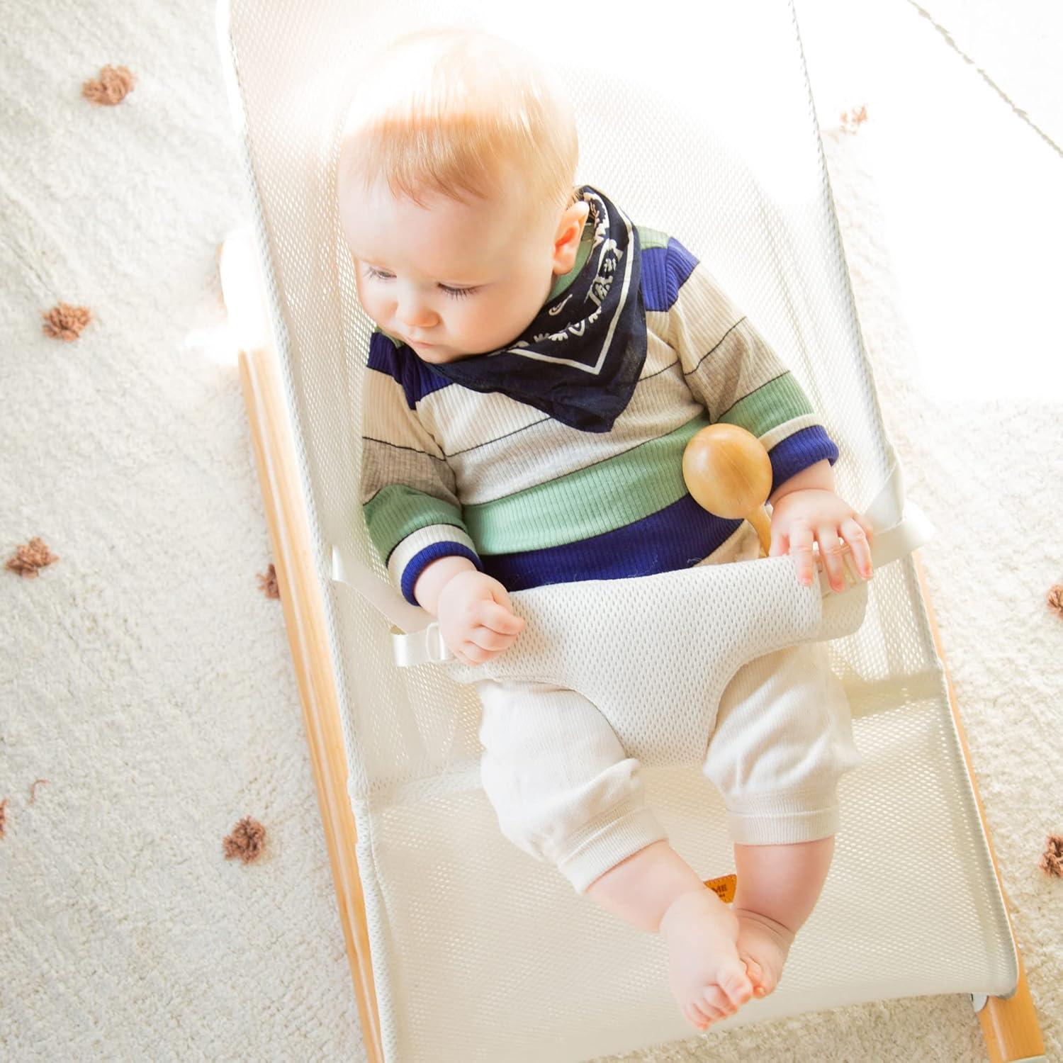 White Beechwood and Mesh Baby Bouncer Lounger