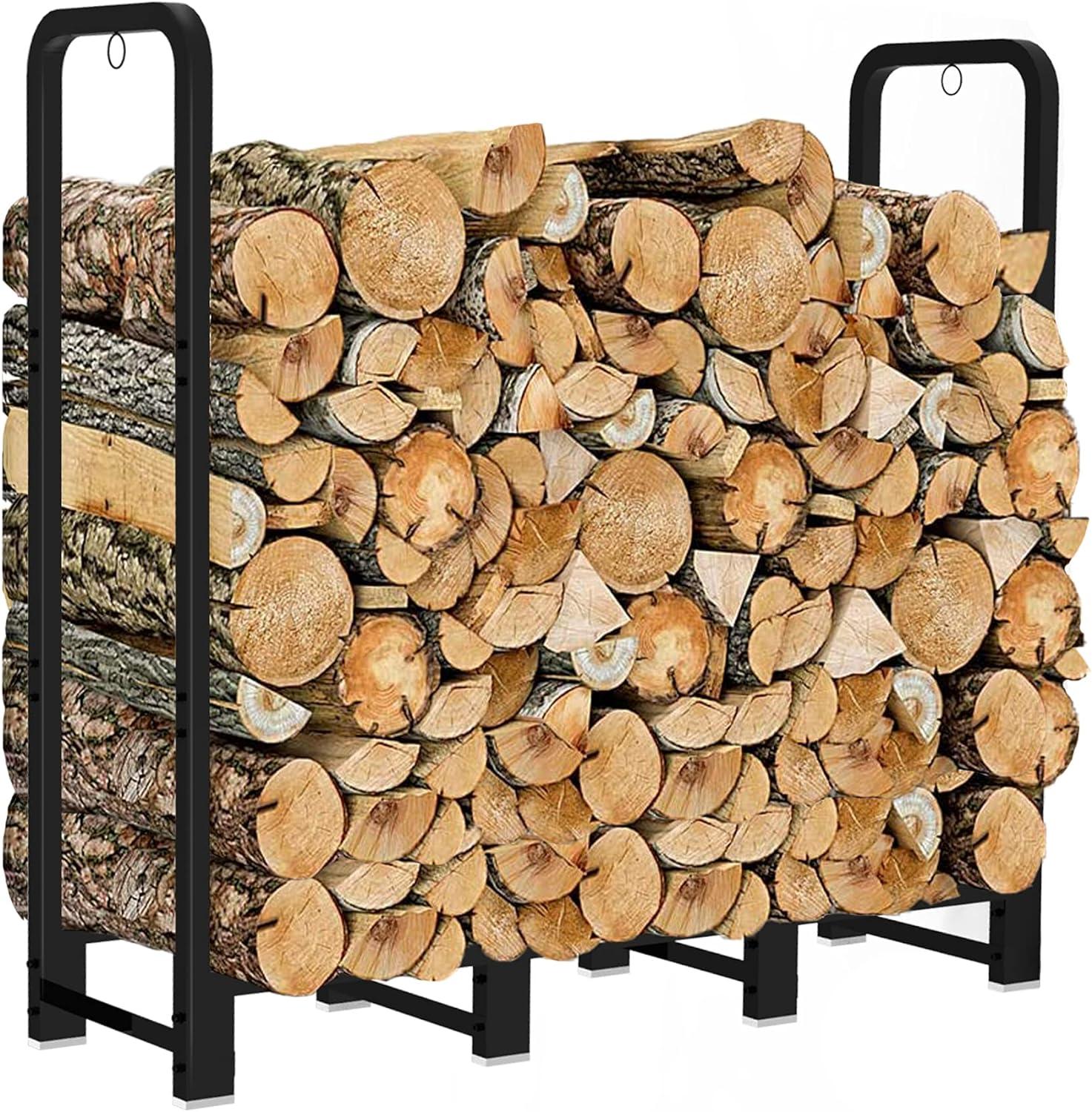 XZKING 4ft Firewood Rack Adjustable Metal Heavy Duty Fire Log Stand for Indoor Outdoor