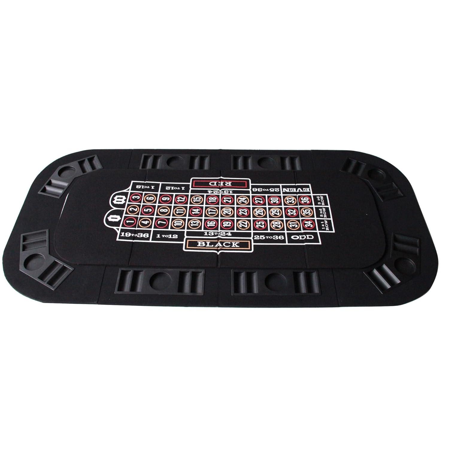 INO Design 63" Portable Texas Holdem Casino Game Mat 3 in 1 for Poker Blackjack Roulette Folding Poker Table Top Black