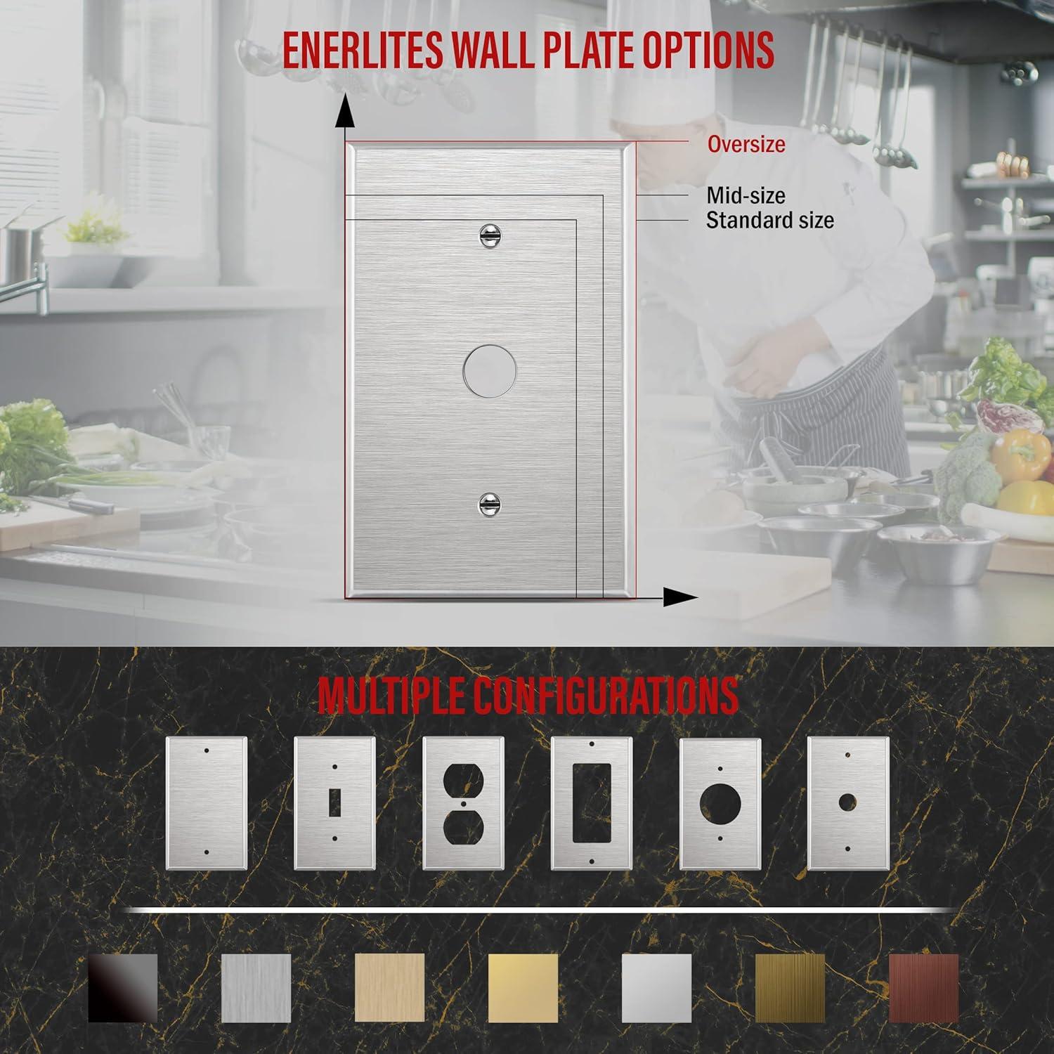 ENERLITES 1.406" Hole Single Receptacle Outlet Metal Wall Plate, Corrosive Resistant, Over Size 1-Gang 5.5" x 3.5", 7751O, 430 Stainless Steel, UL Listed, Silver