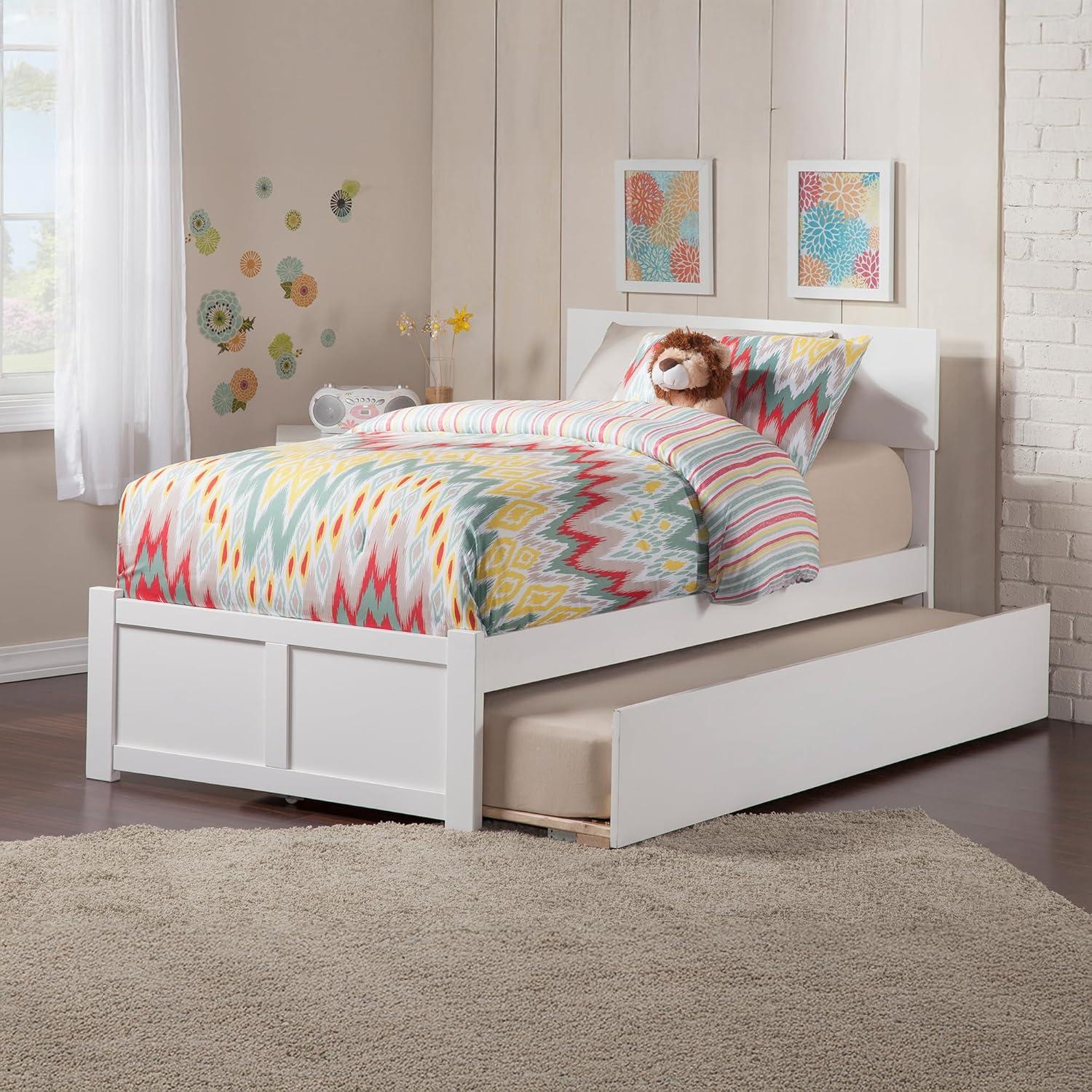 Orlando Twin Extra Long Bed with Footboard and Twin Extra Long Trundle in White