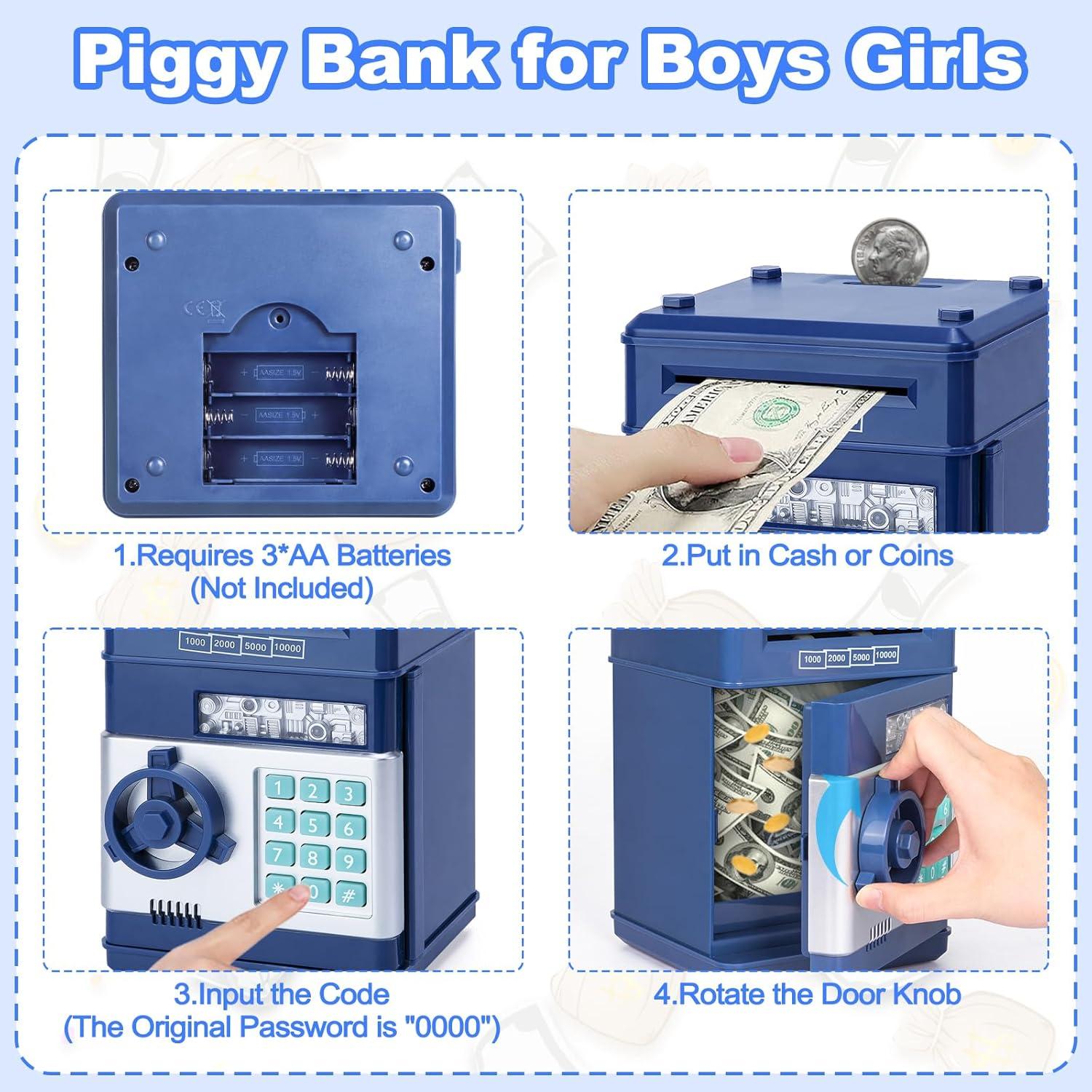 Lvelia Piggy Bank Cash Coin Can ATM Bank Electronic Coin Money Bank for Kids, Money Savings Box Large ATM Coin Bank Toys Gifts for 3-12 Year Old Boys Girls