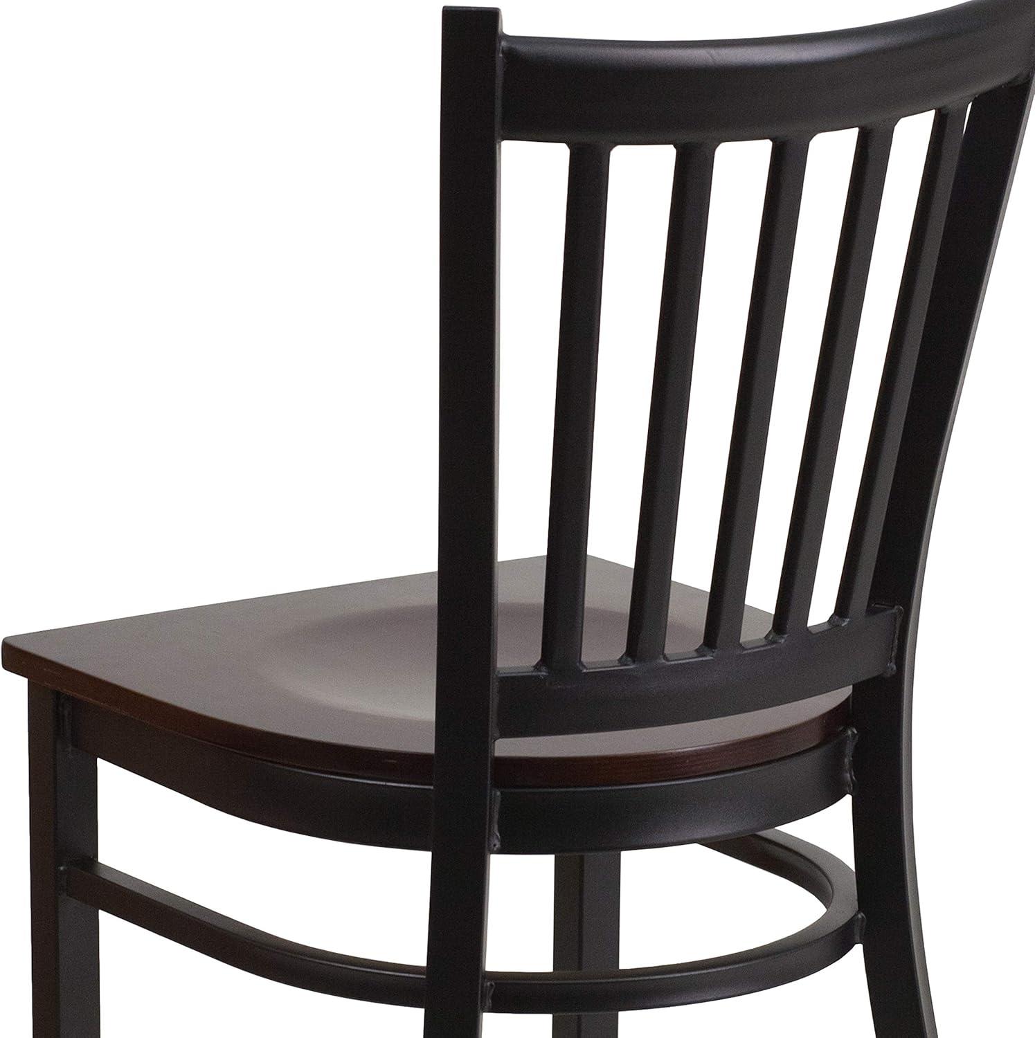 Flash Furniture HERCULES Series Black Vertical Back Metal Restaurant Chair - Walnut Wood Seat