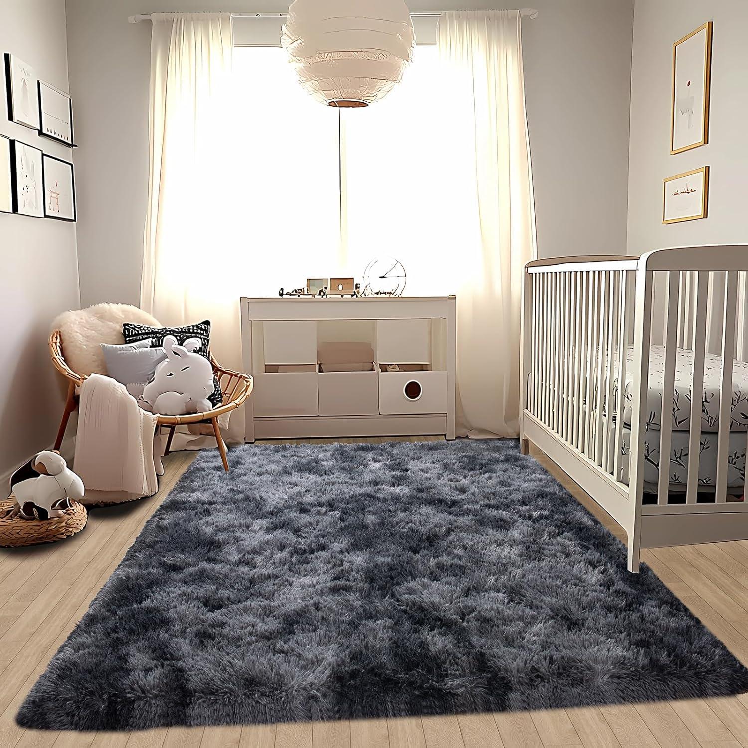 Large Shag Rug 6 x 9 for Living Room, Fluffy Blush Pink Area Rug for Girls Kids Bedroom, Soft Fuzzy Plush Throw Carpet, Non Slip Modern Indoor Shaggy Rug for Home Decor Aesthetic
