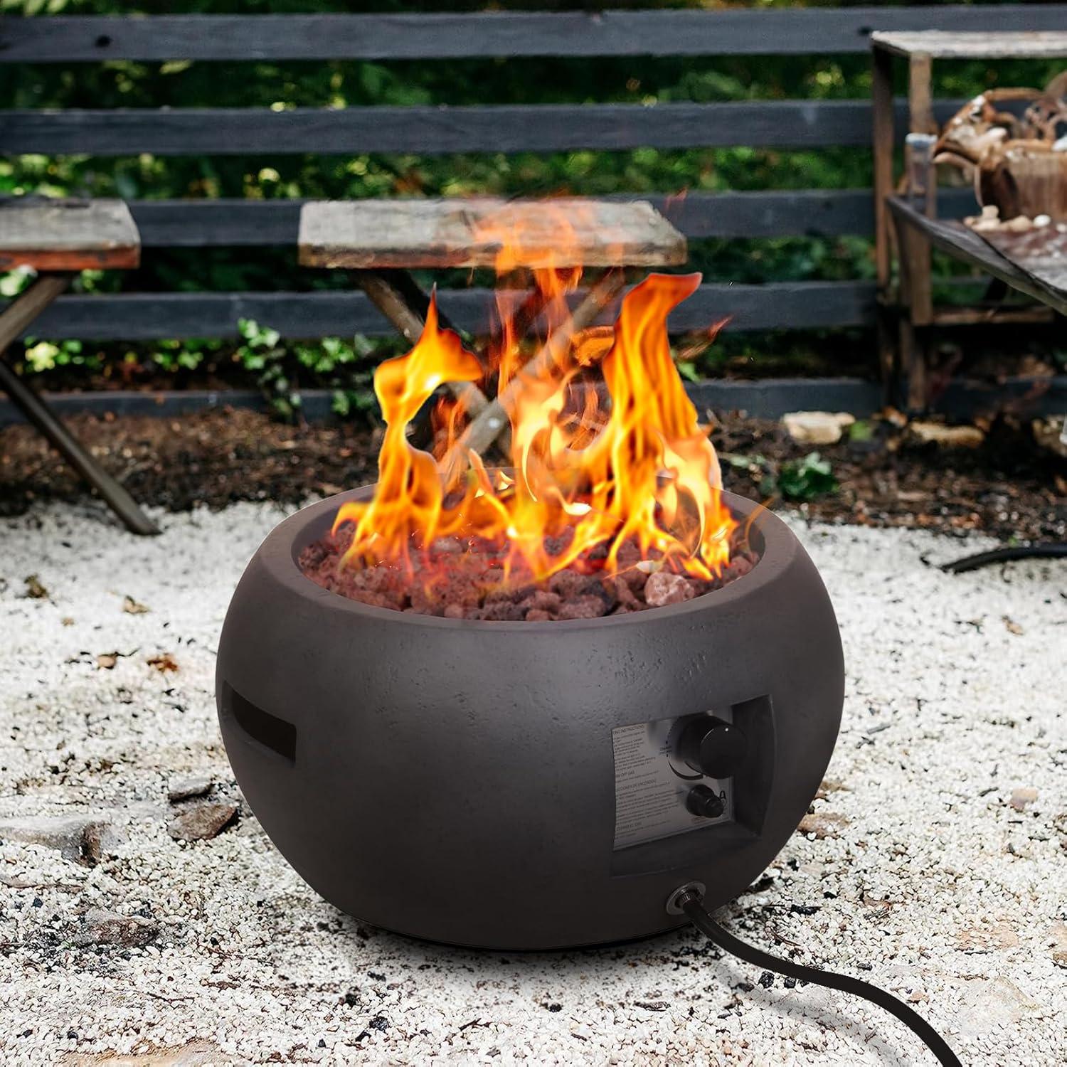 12 H Outdoor Dark Grey Mini 22" Round 40,000 BTU Propane Gas Fire Pit