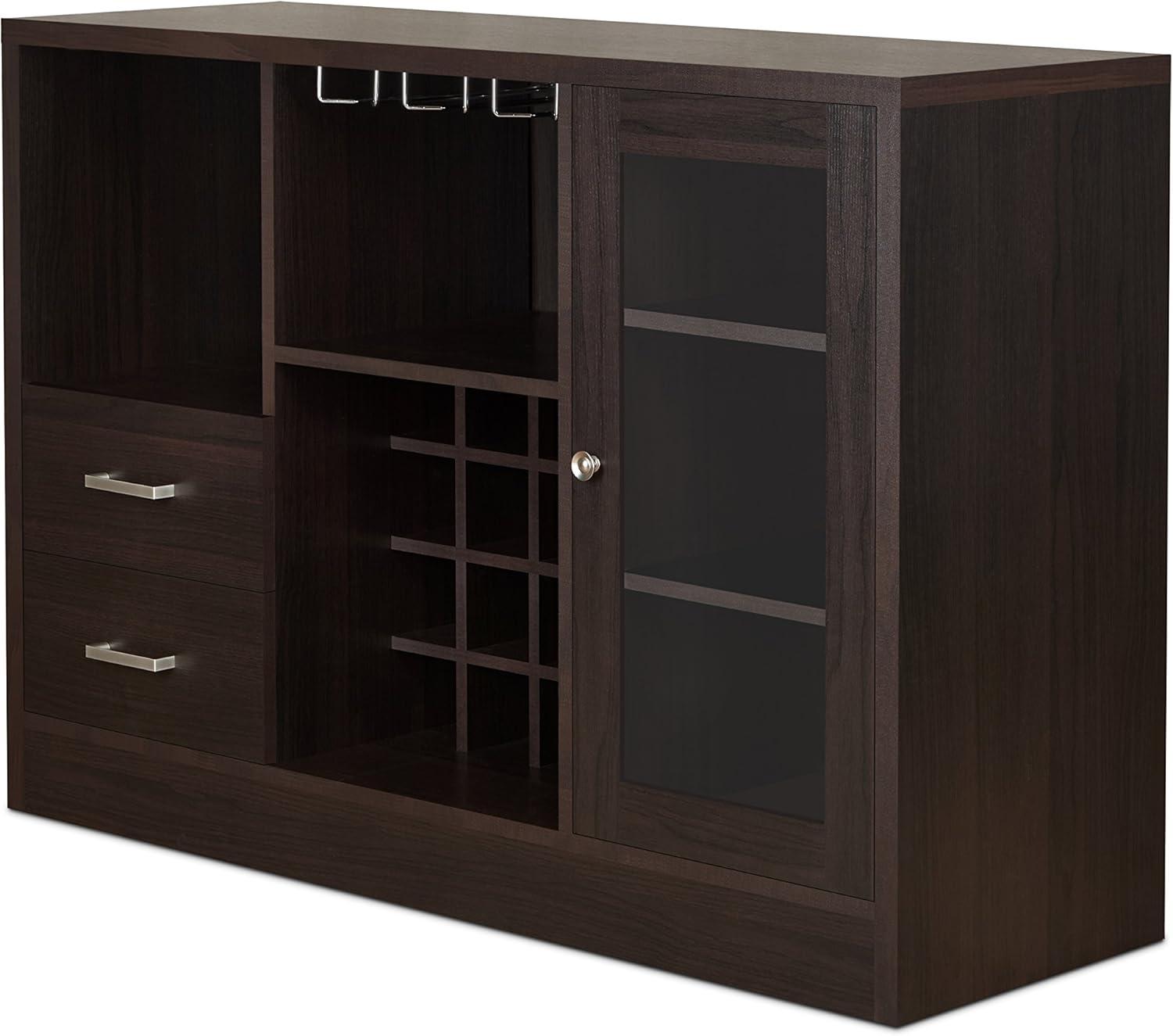 Espresso Wooden Chic Server with Wine and Glass Storage