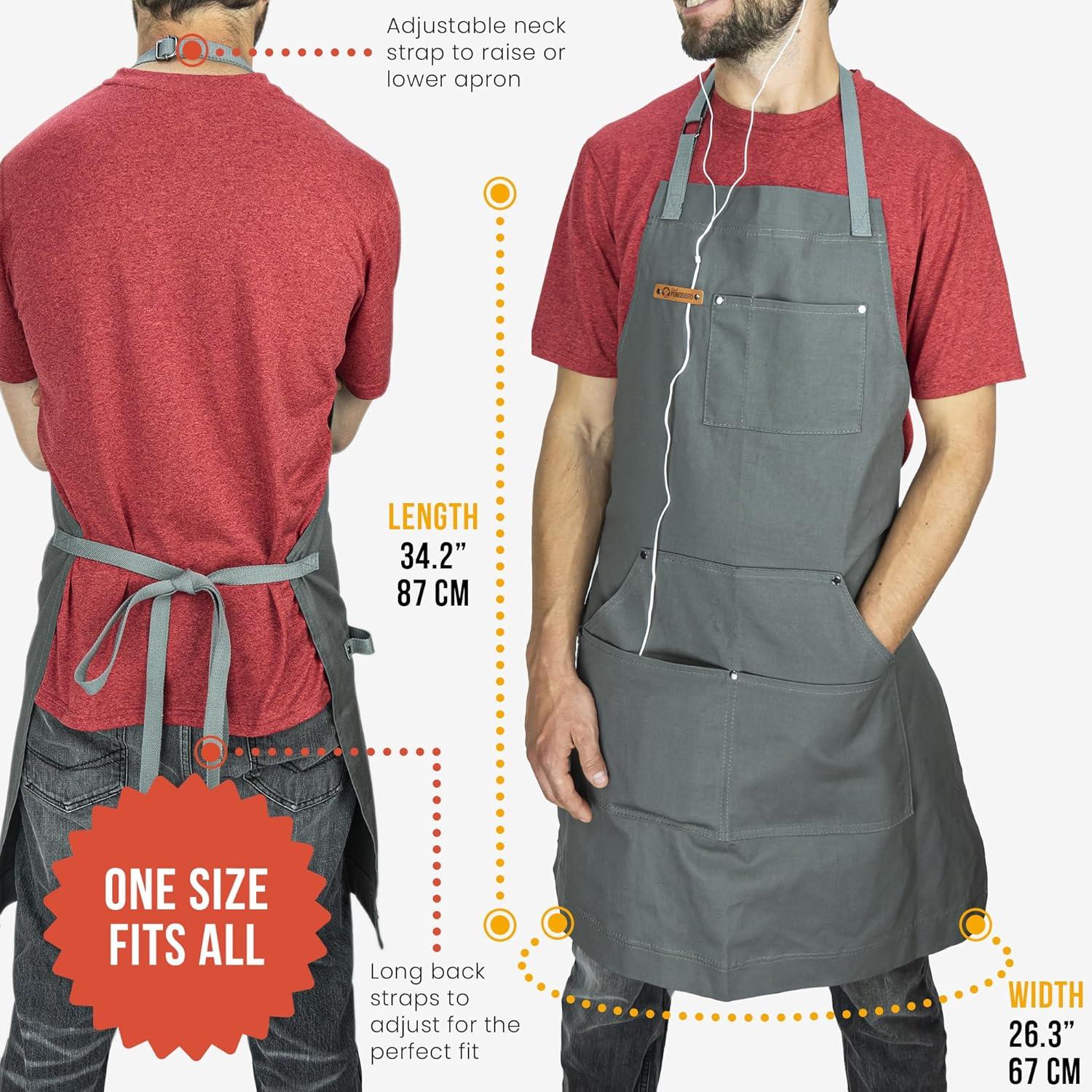 Chef Pomodoro Chef Apron, 100% Cotton for Men and Women with Pockets (Grey)