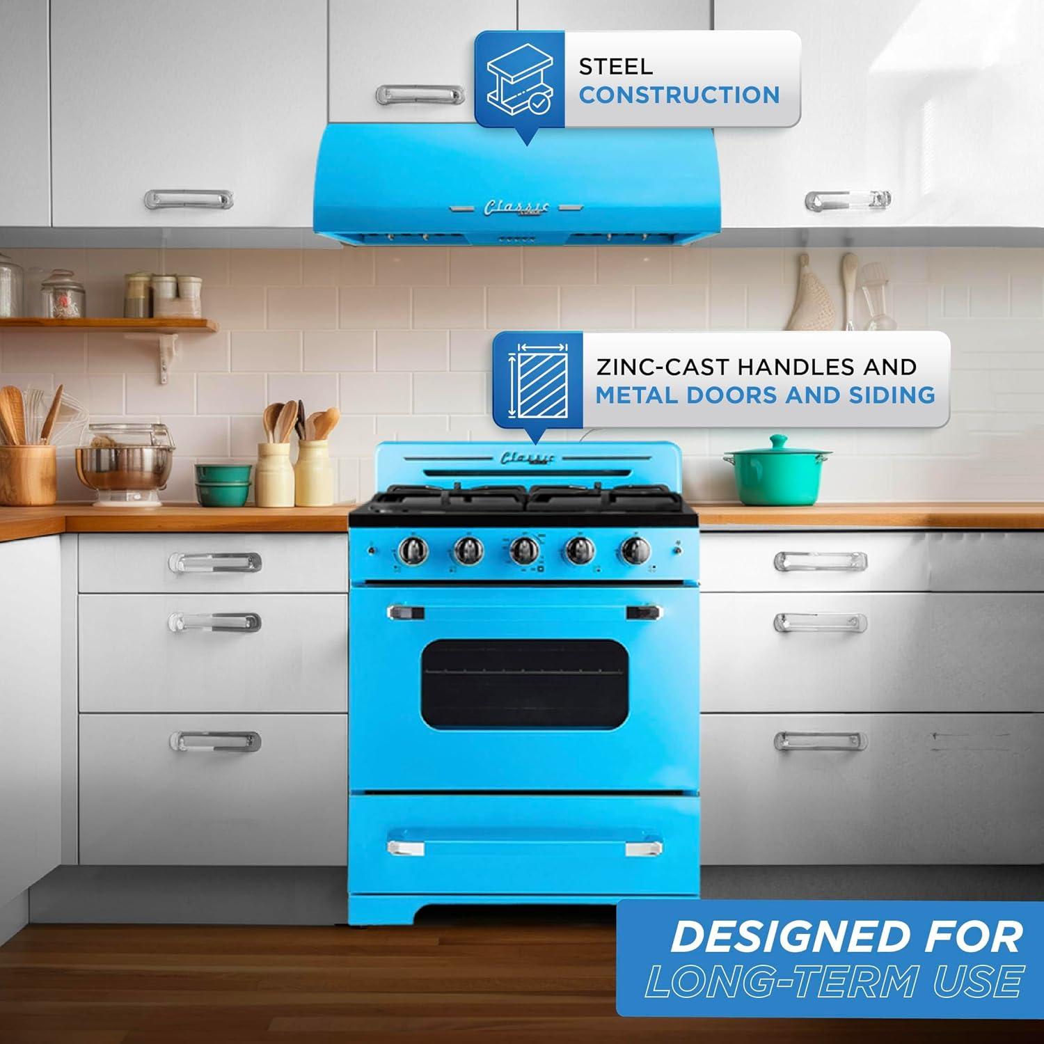 Ocean Mist Turquoise Retro Dual-Fuel Convection Range with Hood