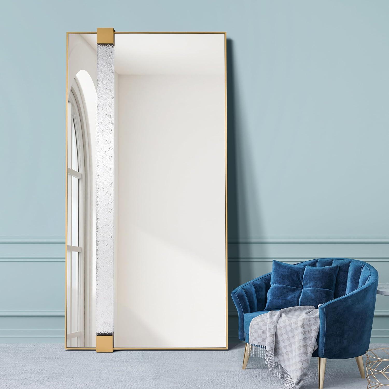 Empire Art Direct "Gleaming Horizon Wall Mirror" 40"x80" with Textured Acrylic Embellished, on Gold Iron Frame