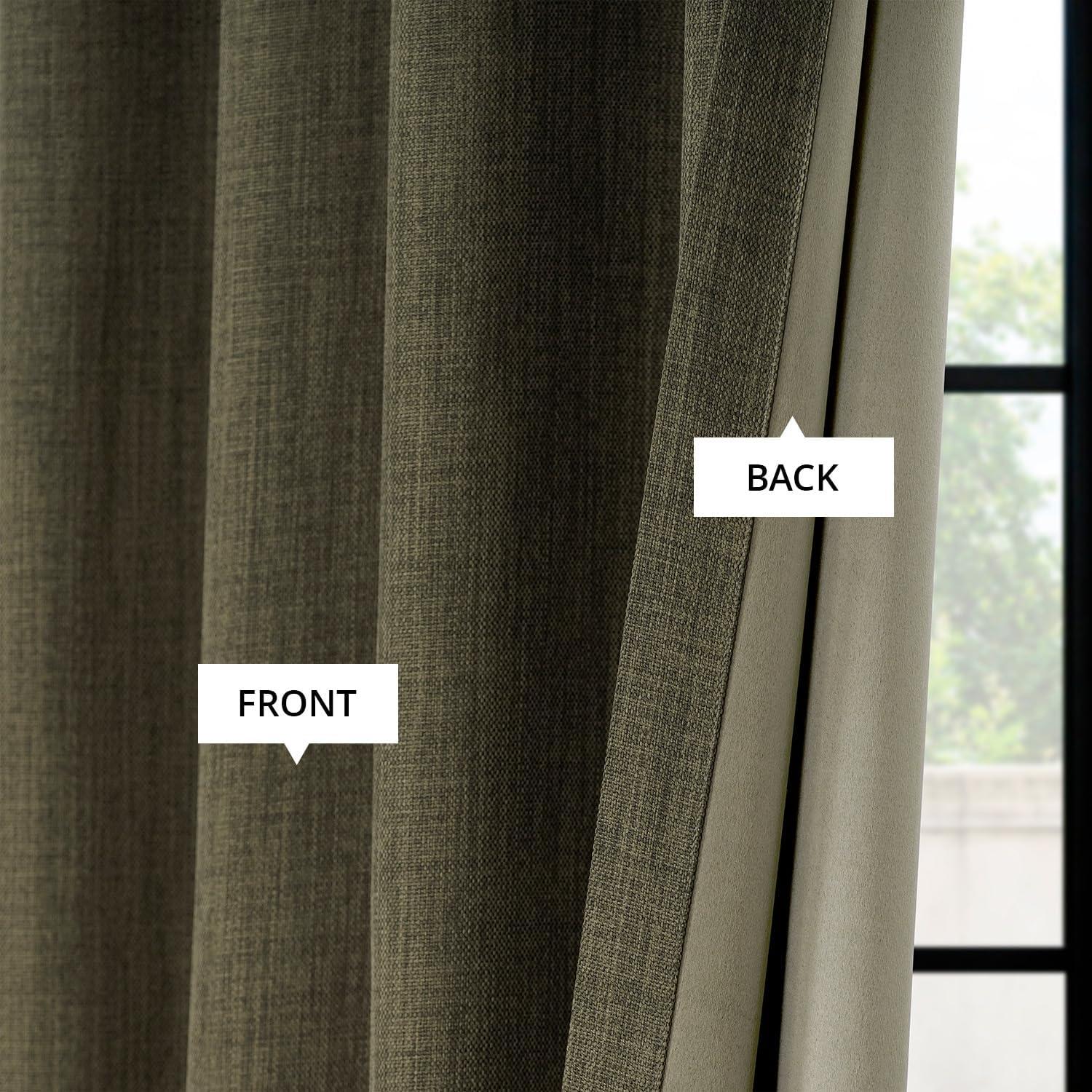 HPD Half Price Drapes Khaki Green Faux Linen Room Darkening Curtains for Bedroom & Living Room Curtains (1 Panel), Door & Window Curtains 84 inches long, Rod Pocket Curtains, 50W X 84L