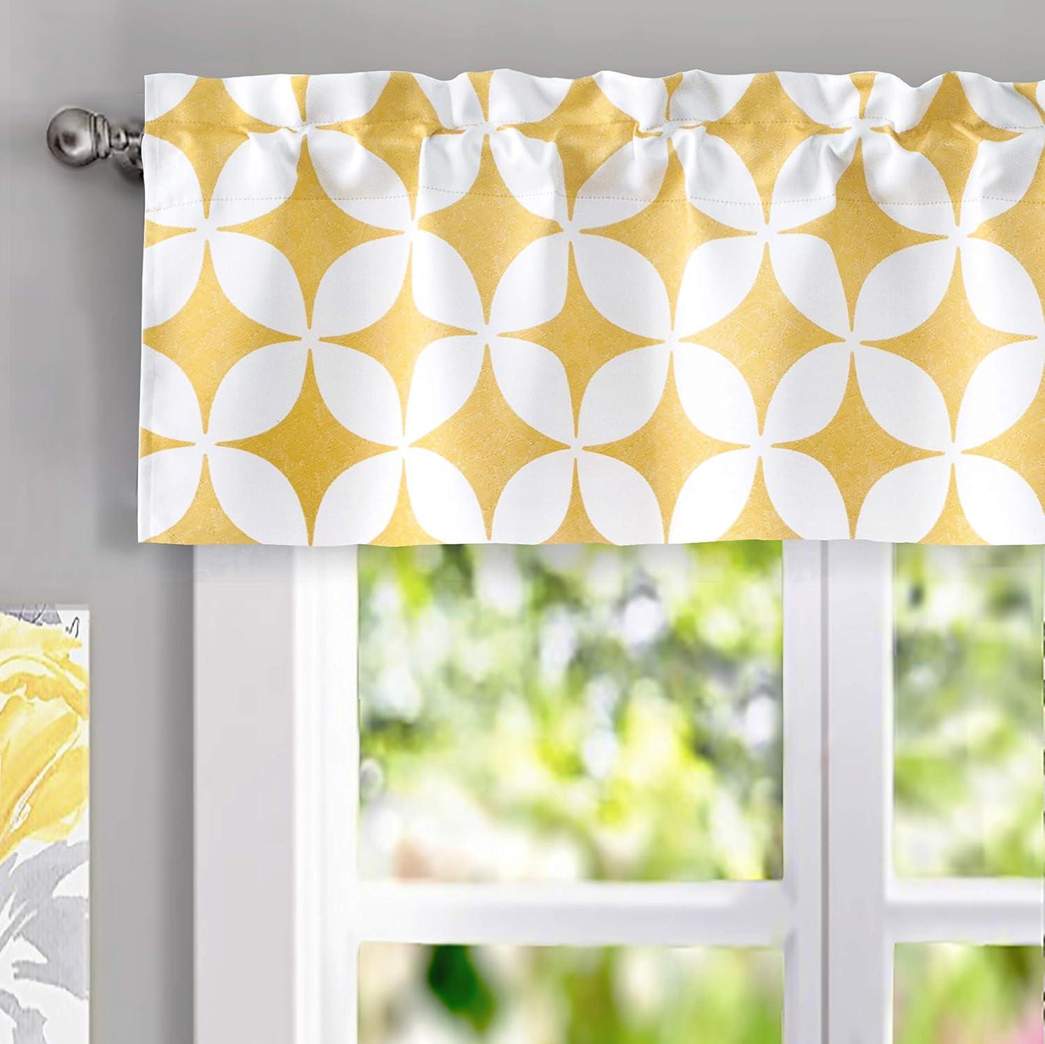 Yellow and White Geometric Blackout Rod Pocket Valance 52" x 14"