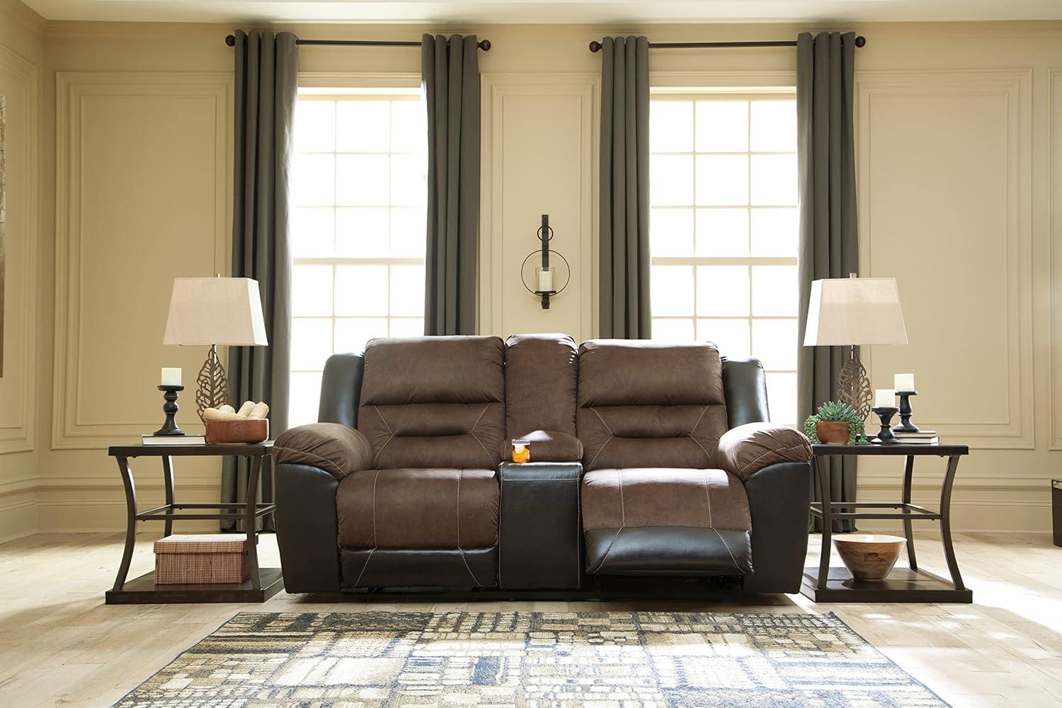 Chestnut Faux Leather Reclining Loveseat with Cup Holder and Pillow Back