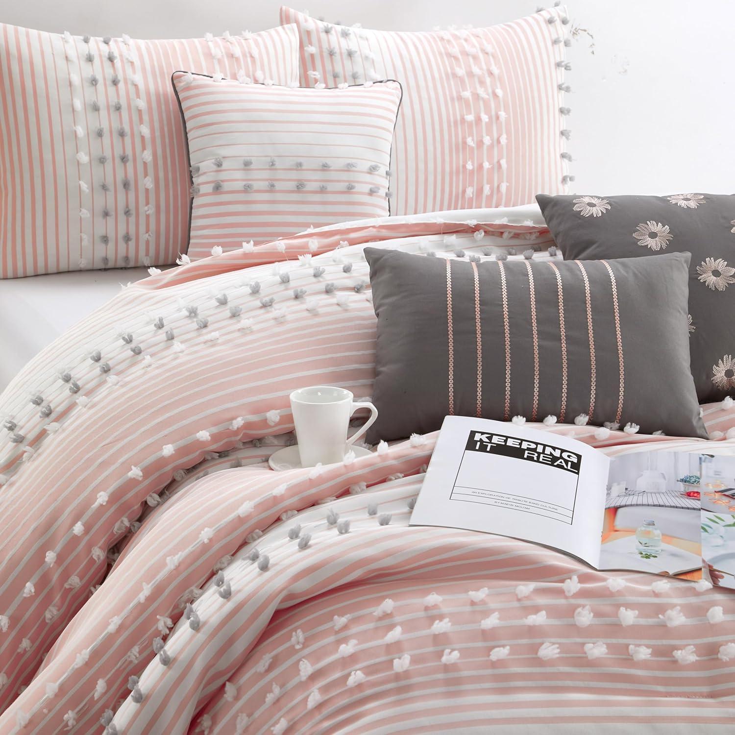 Clarion Pink 7 Piece Chic Striped Comforter Set