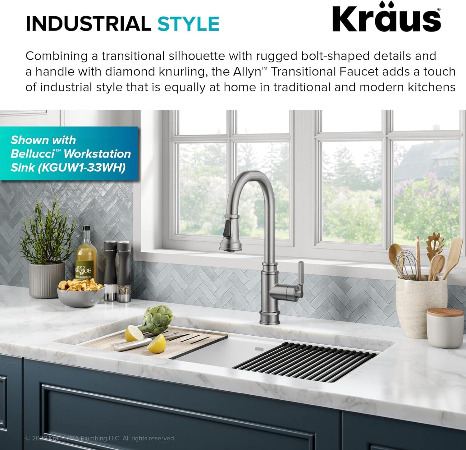 Allyn Transitional Industrial Pull-Down Single Handle Kitchen Faucet