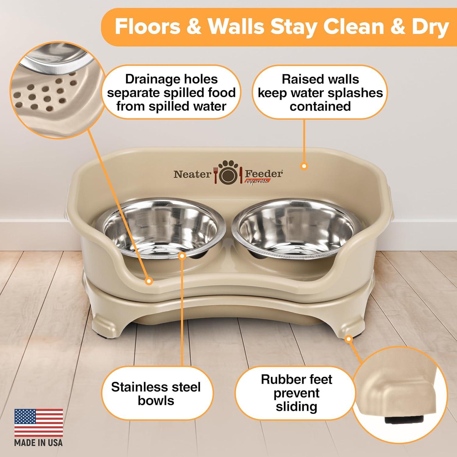 Neater Pets Neater Feeder Express Mess-Proof Elevated Food & Water Bowls for Cats, Almond