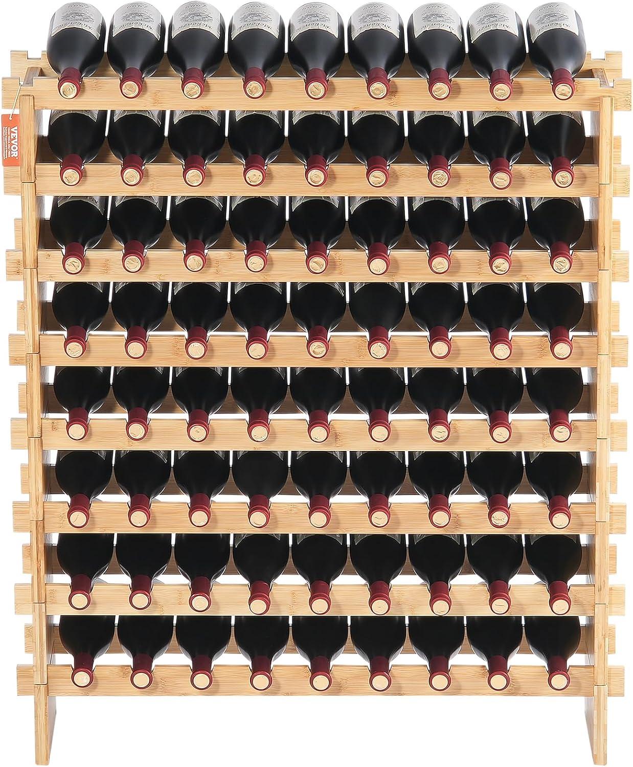 Natural Bamboo 72-Bottle Modular Wine Rack with 8 Tiers