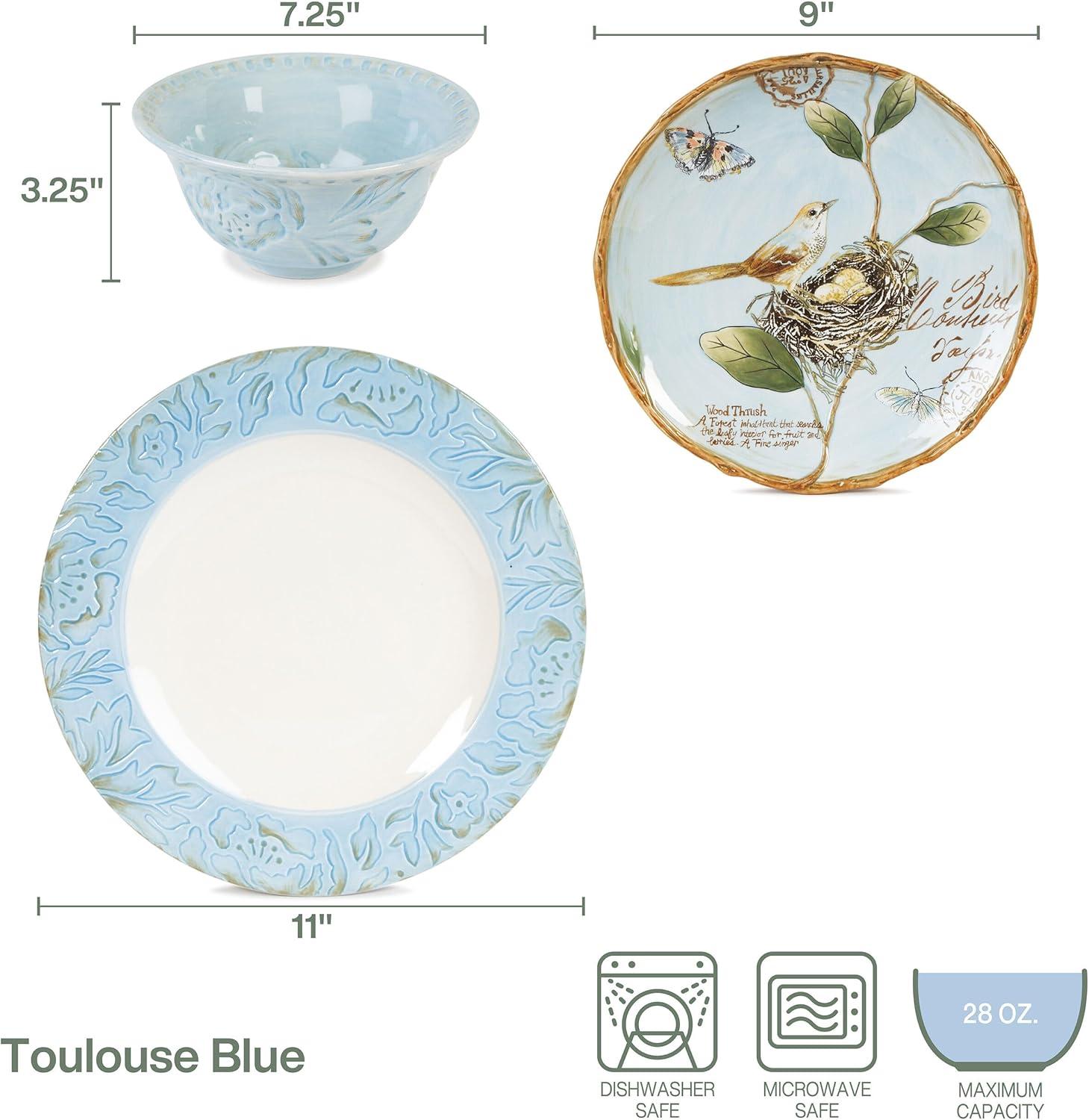 Fitz and Floyd Fitz and Floyd Toulouse Blue 12-Pc Dinnerware Set, Service For 4