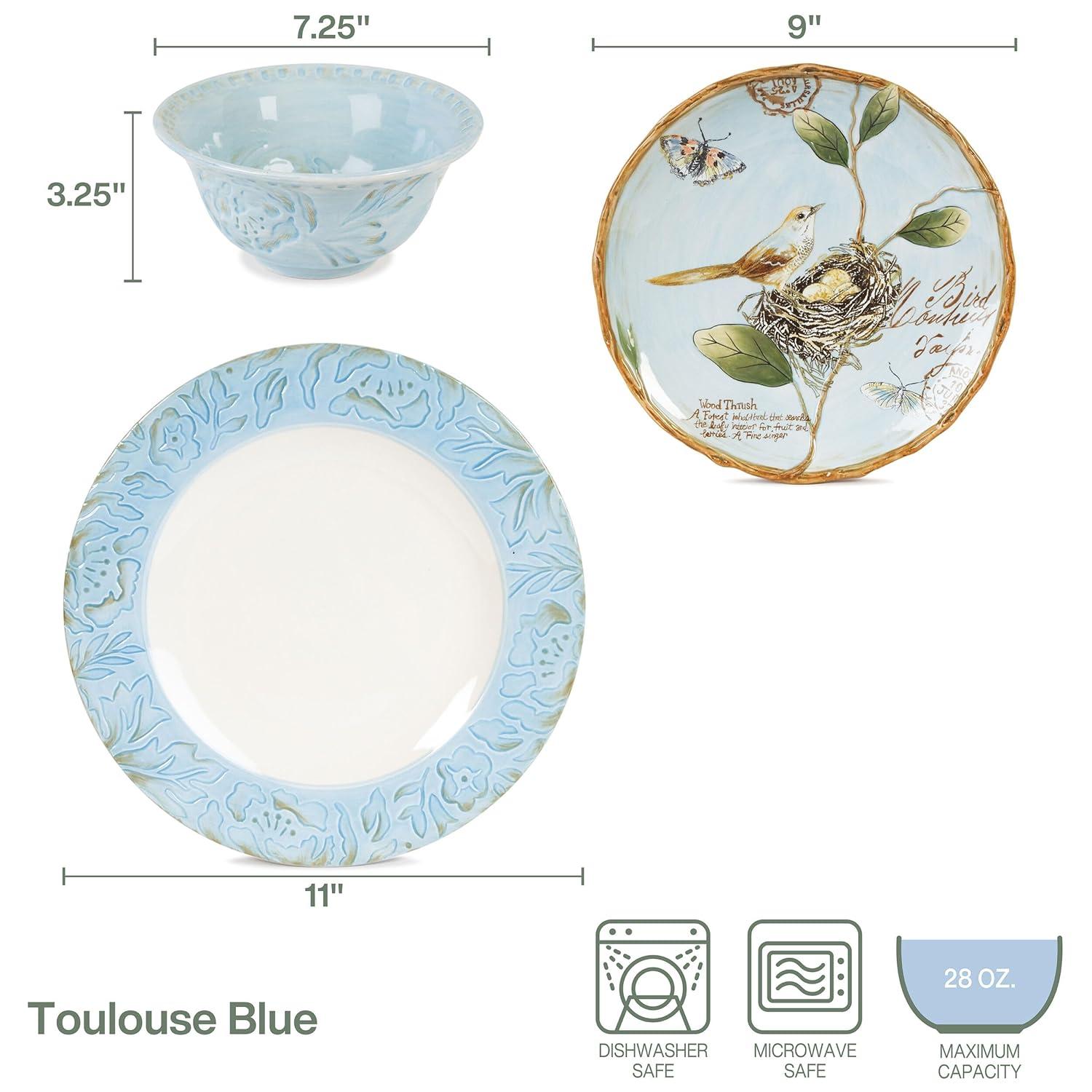 Fitz and Floyd Fitz and Floyd Toulouse Blue 12-Pc Dinnerware Set, Service For 4