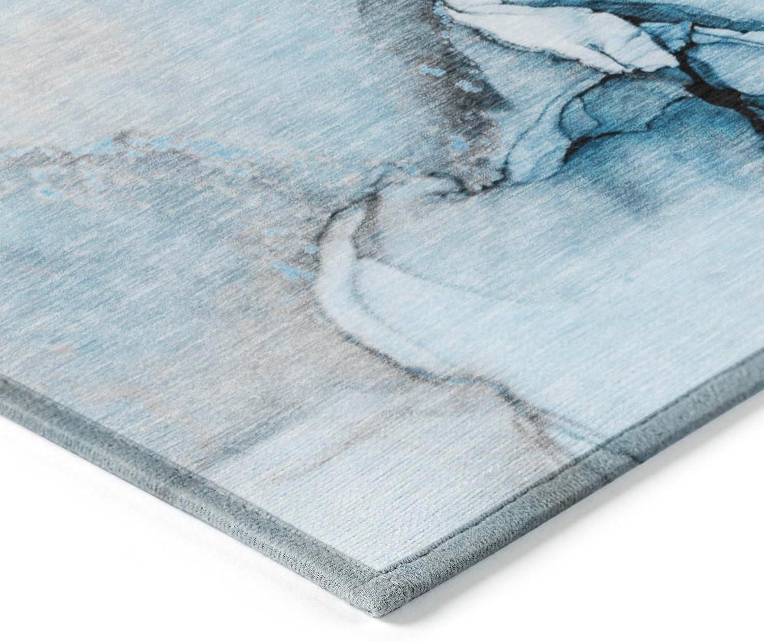 Blue Synthetic Machine-Washable 3' x 5' Area Rug