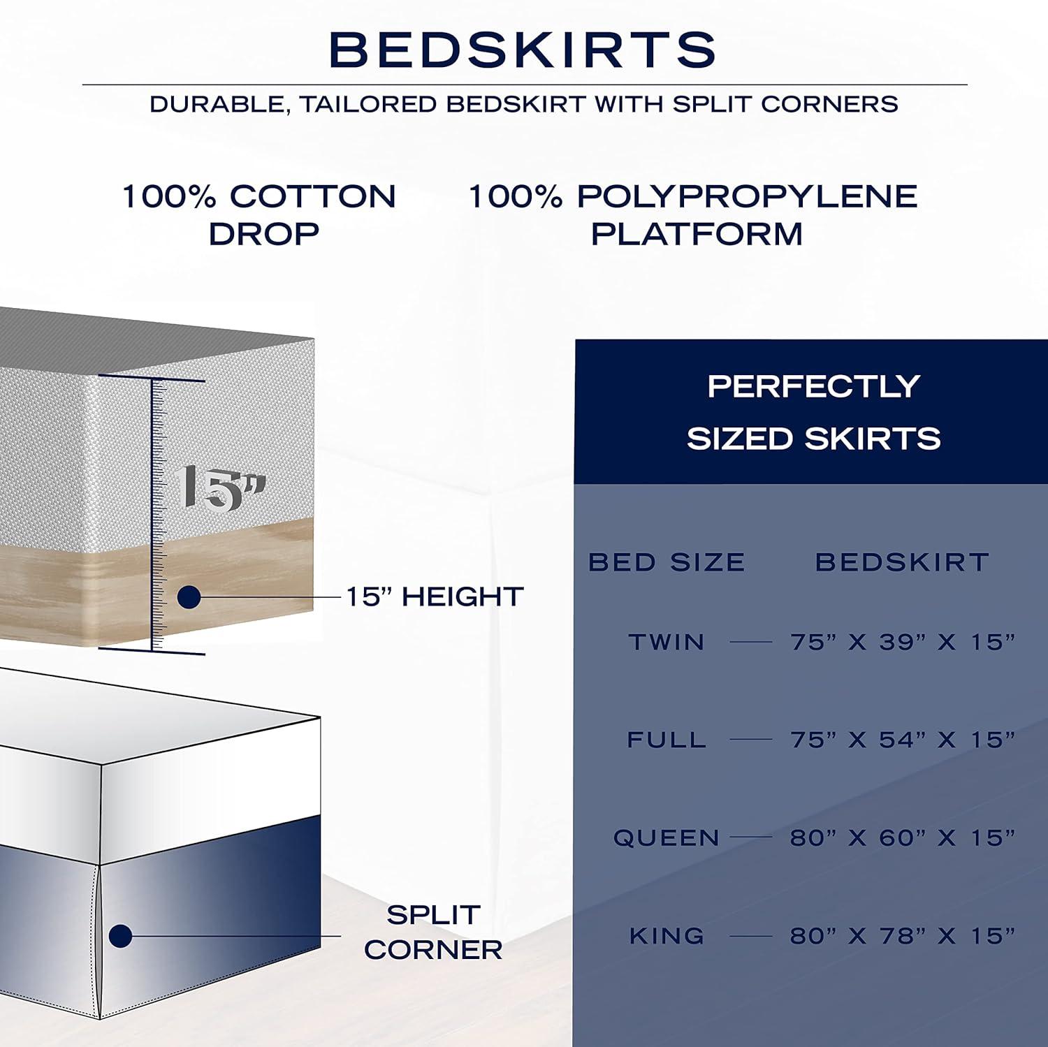 Nautica Solid Bedskirt 100% Cotton Fitted 15" Bed Skirt