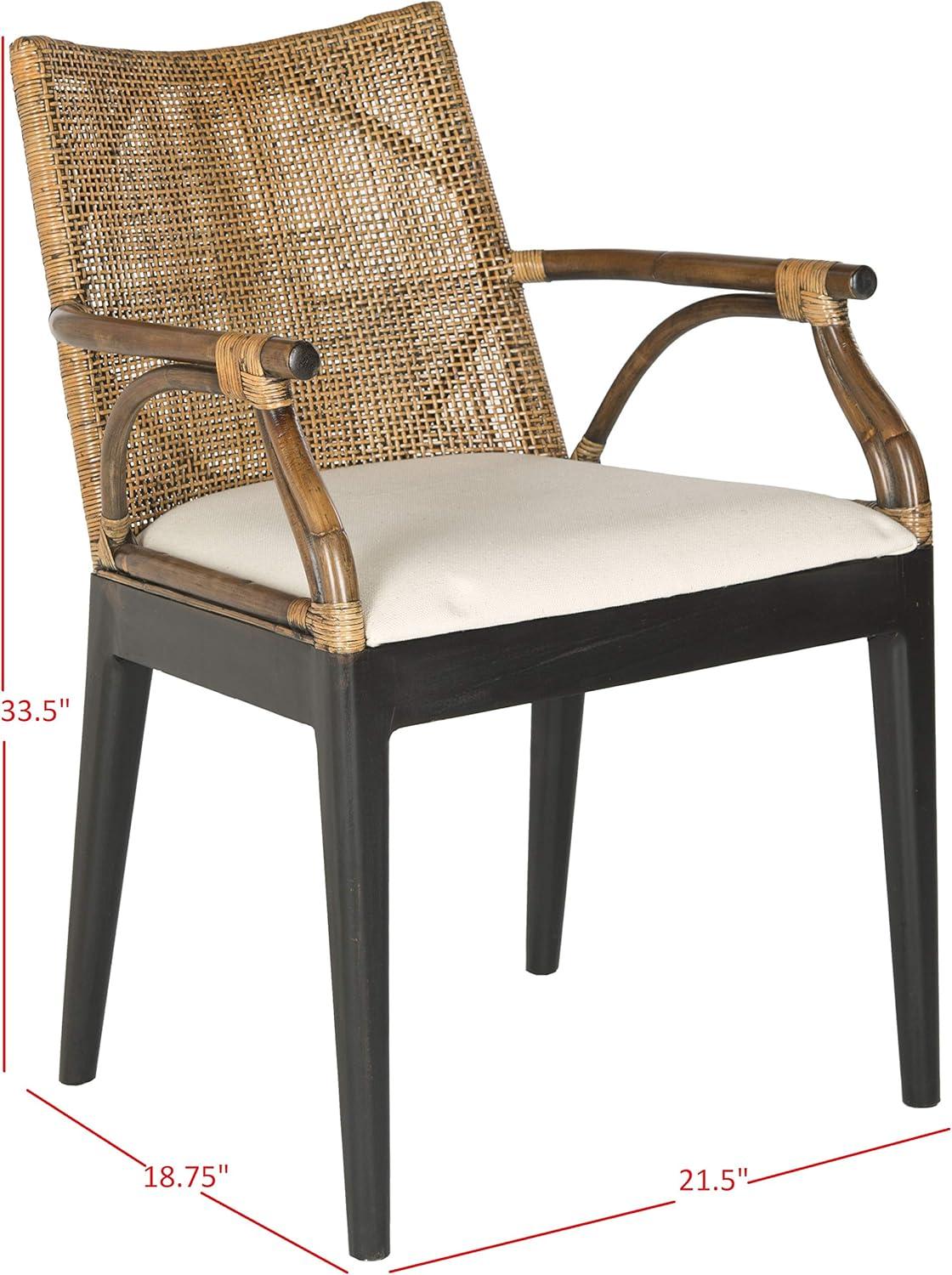 Gianni Transitional Rattan and Mahogany Arm Chair in Brown/Black