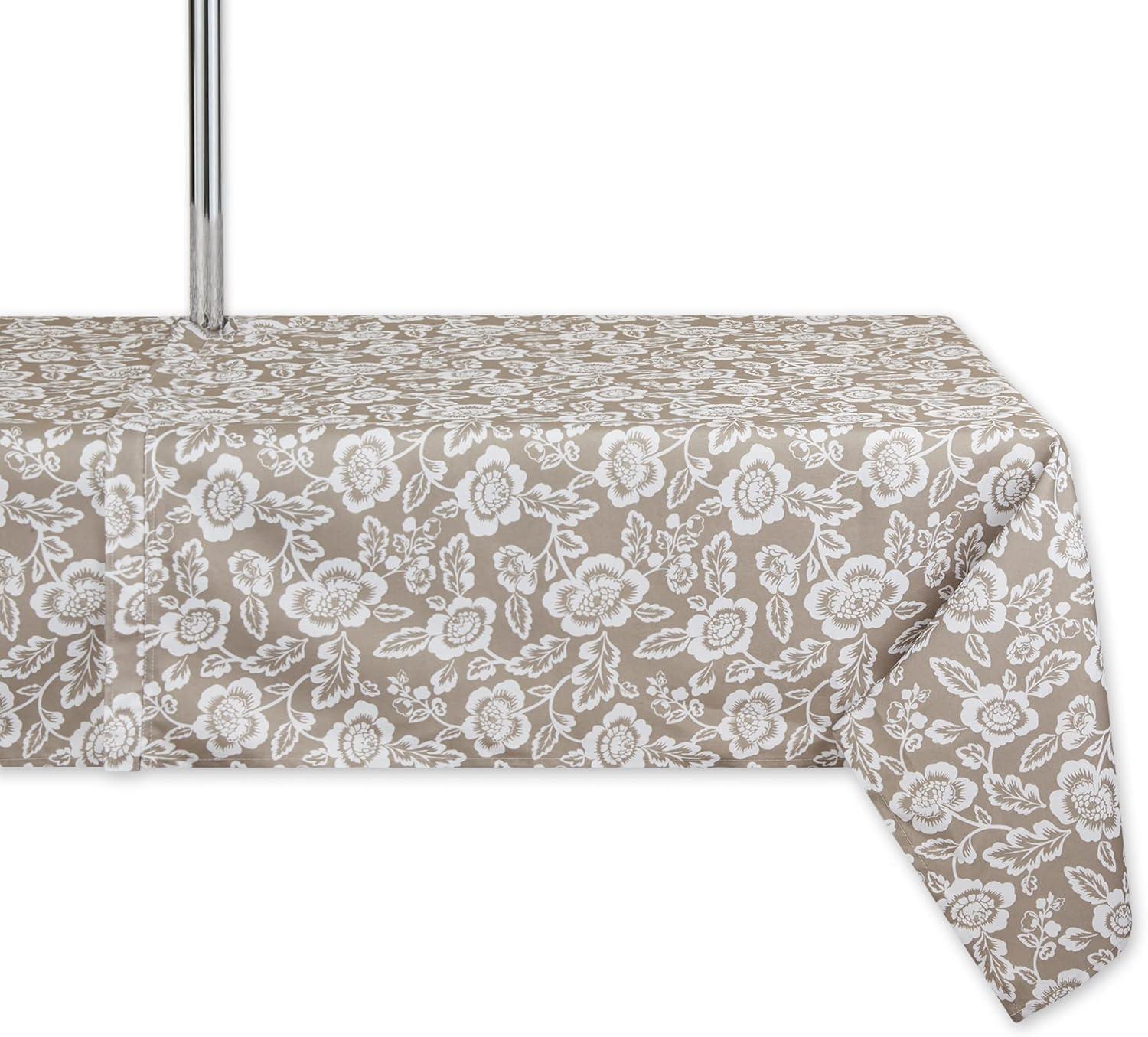 Design Imports  Stone Floral Print Outdoor Tablecloth With Zipper 60X84