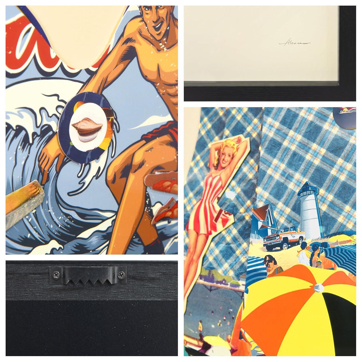 "Hawaii Beach" Dimensional Collage Framed Graphic Art Under Glass Wall Art