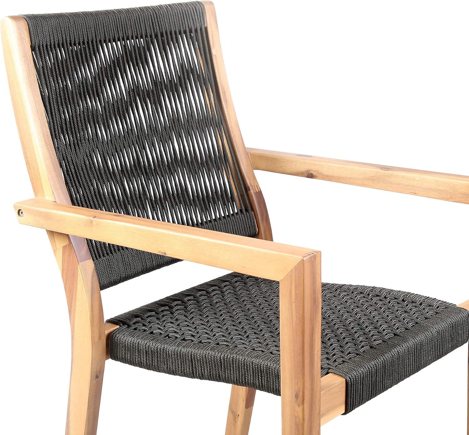 Madsen Charcoal Rope and Natural Eucalyptus Outdoor Dining Chair Set